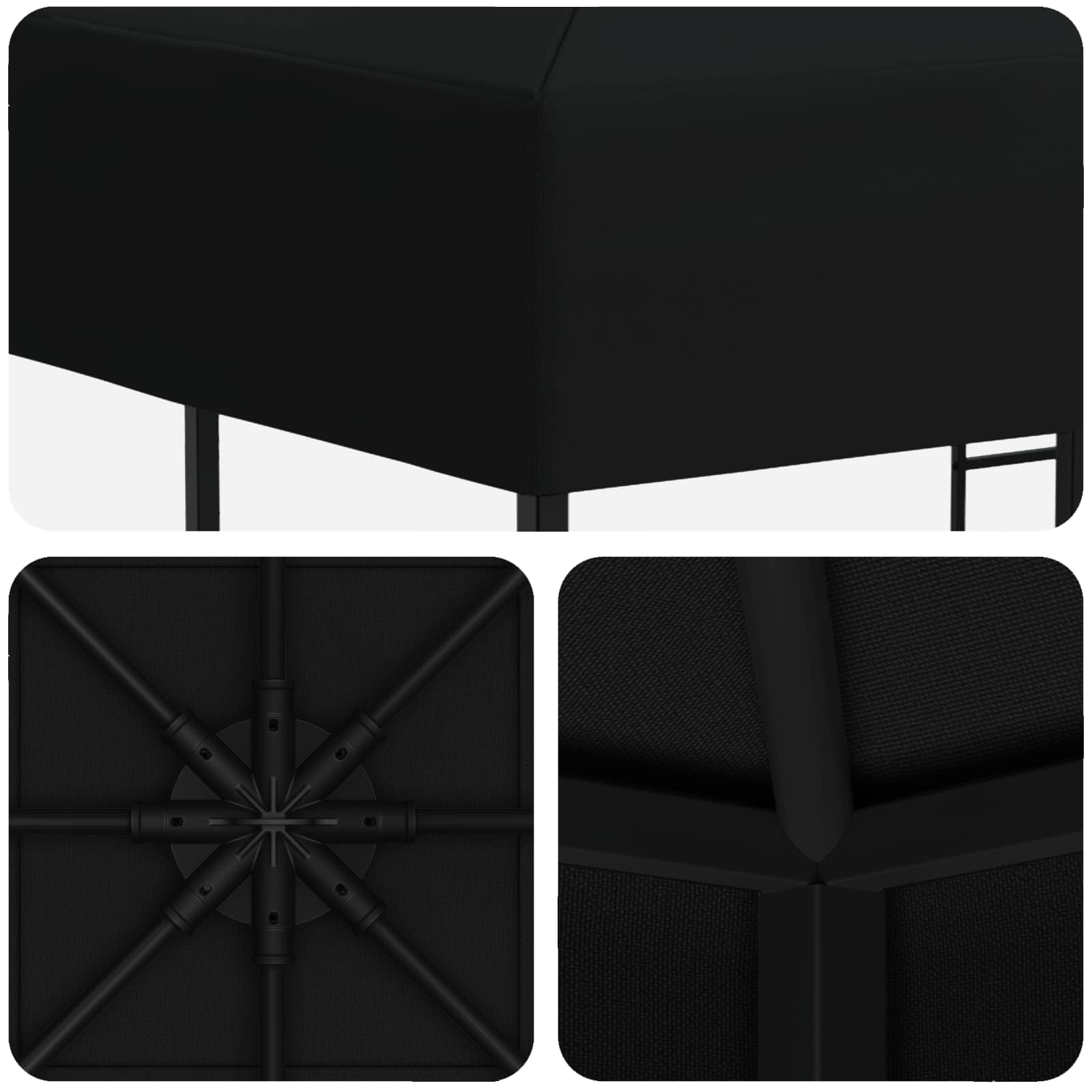 Prieel 3 x 3 m Zwart Polyester en staal 190 gsm image 5