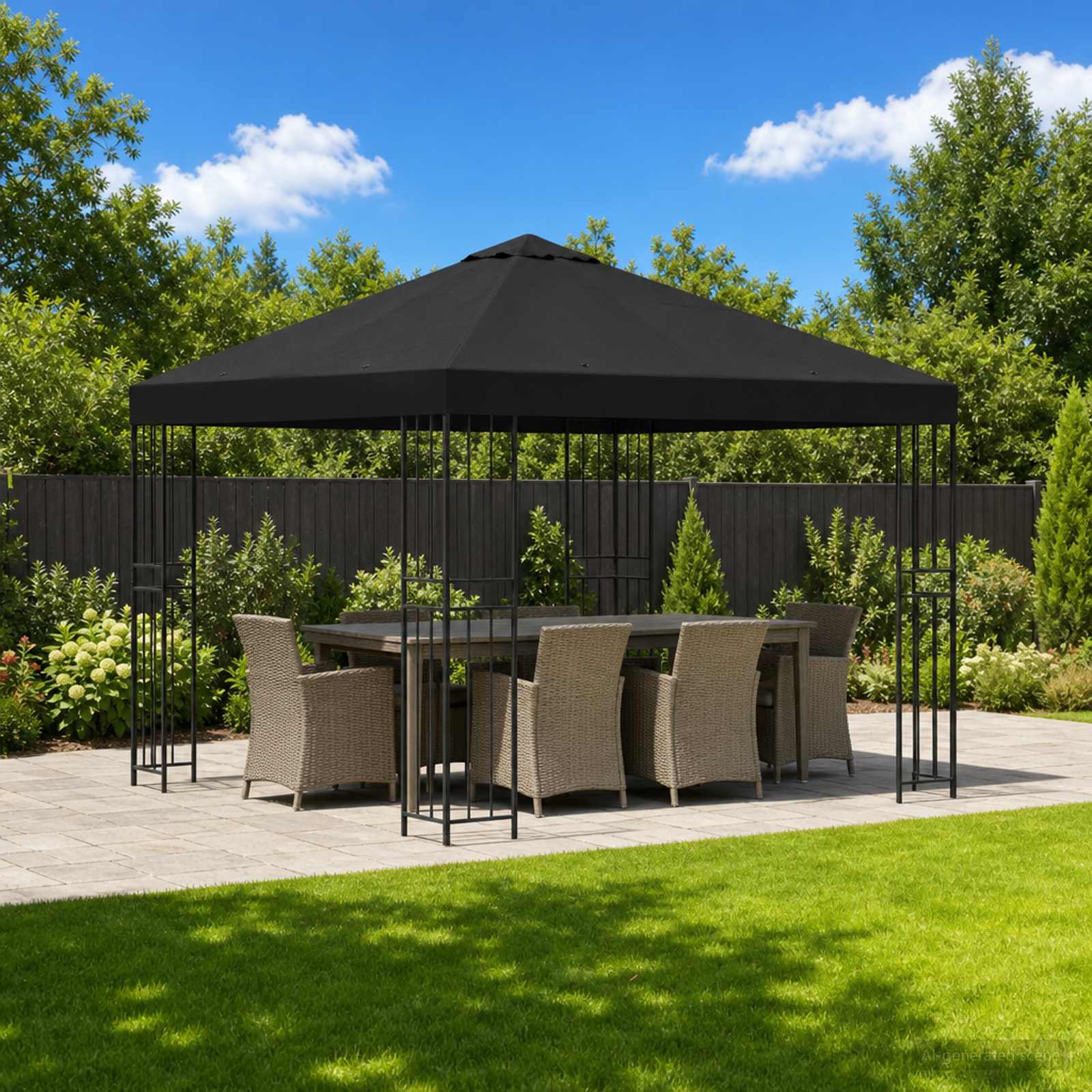 vidaXL Foișor 3 x 3 m Negru Poliester și oțel 190 gsm