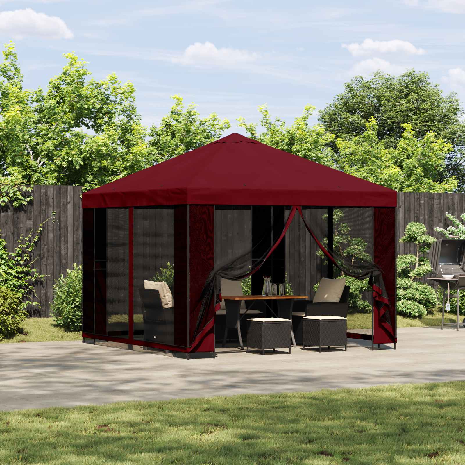 Prieel 3 x 3 m Bordeauxrood Polyester en staal 190 gsm image 1