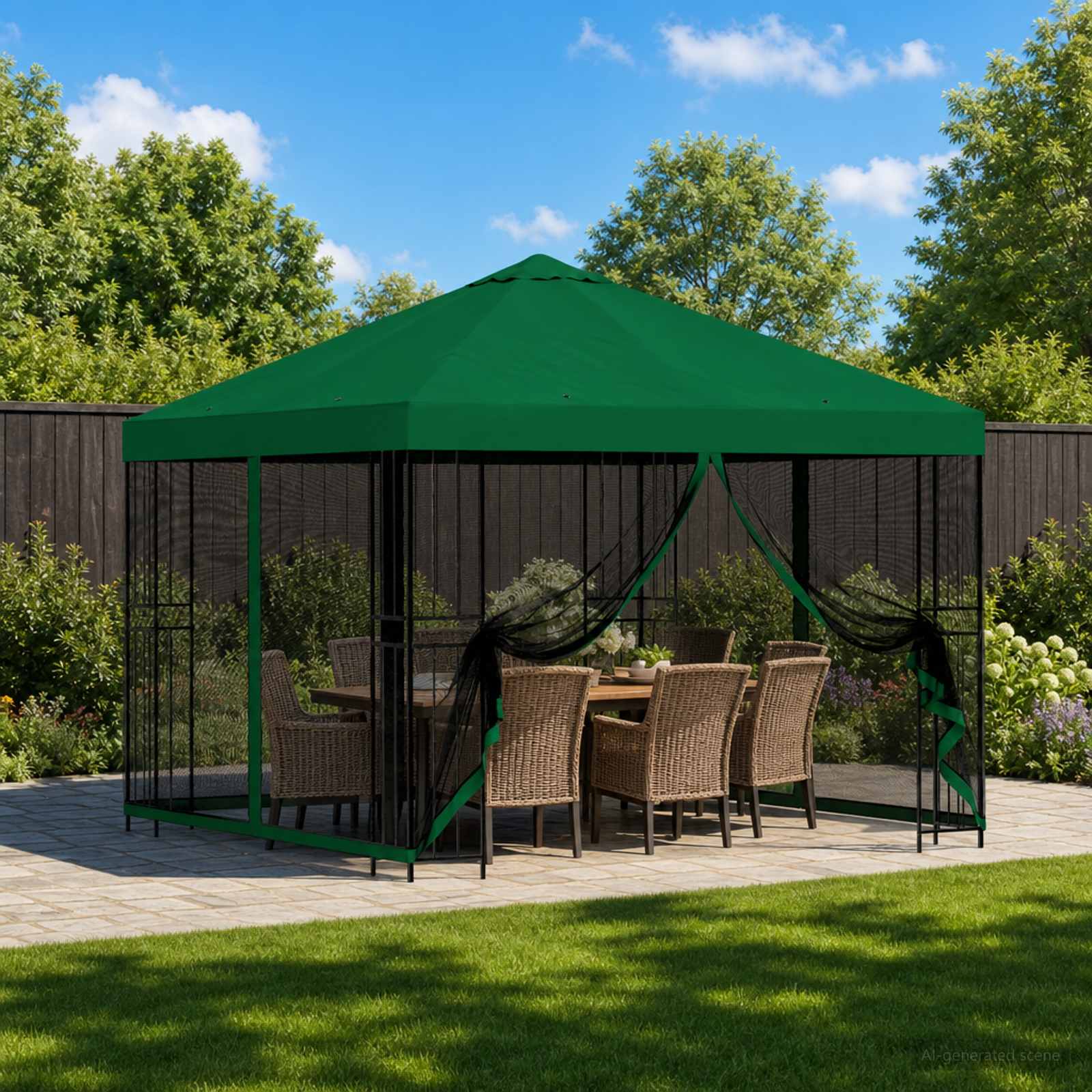 vidaXL Foișor de grădină cu pereți laterali 3 x 3 m Verde
