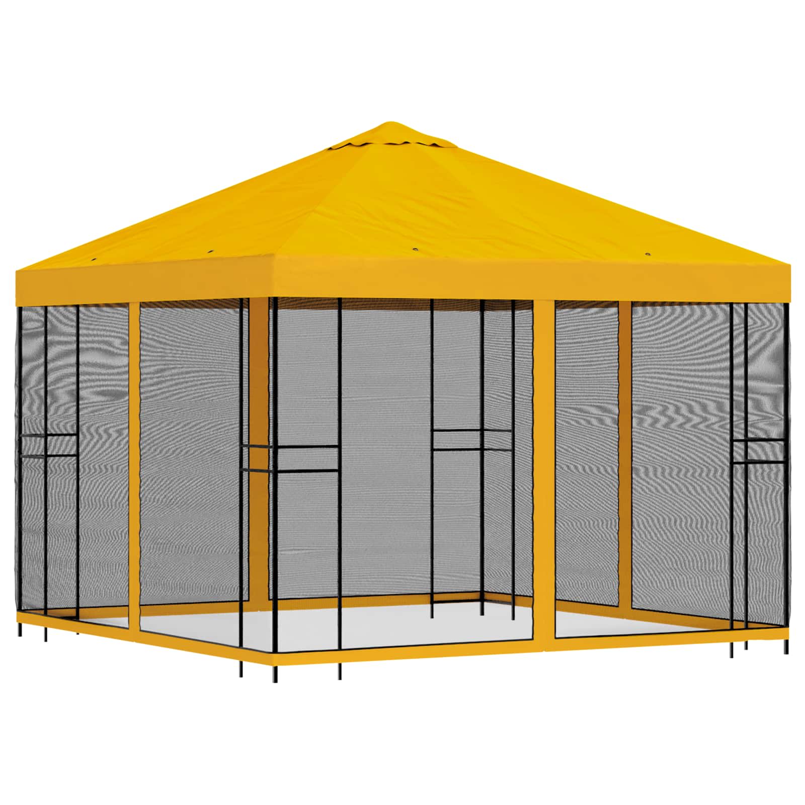 Tuin Gazebo met Zijwanden 3 x 3 m Geel Polyester en staal image 3