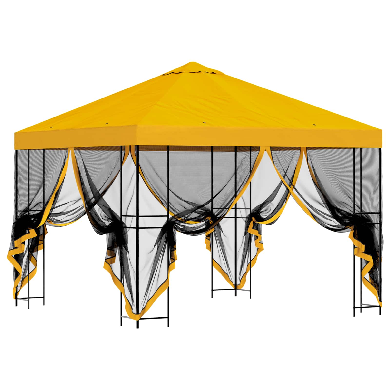 Tuin Gazebo met Zijwanden 3 x 3 m Geel Polyester en staal image 4