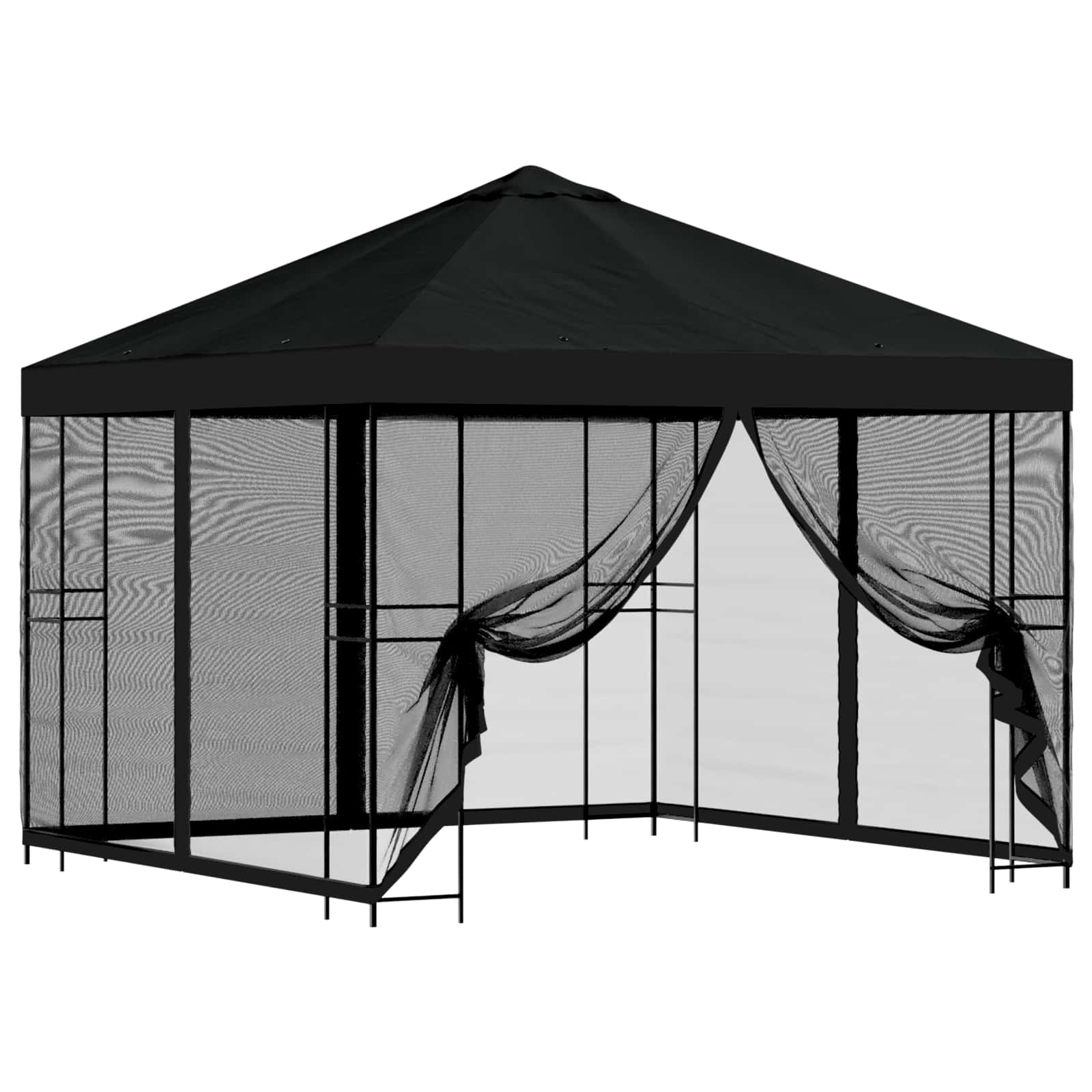 Tuin Gazebo met Zijwanden 3 x 3 m Zwart Polyester en staal image 2