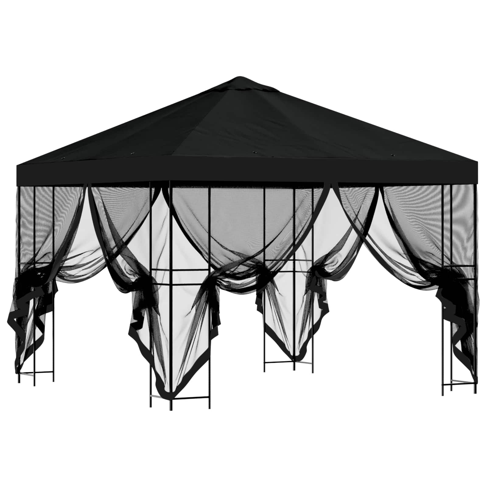 Tuin Gazebo met Zijwanden 3 x 3 m Zwart Polyester en staal image 4