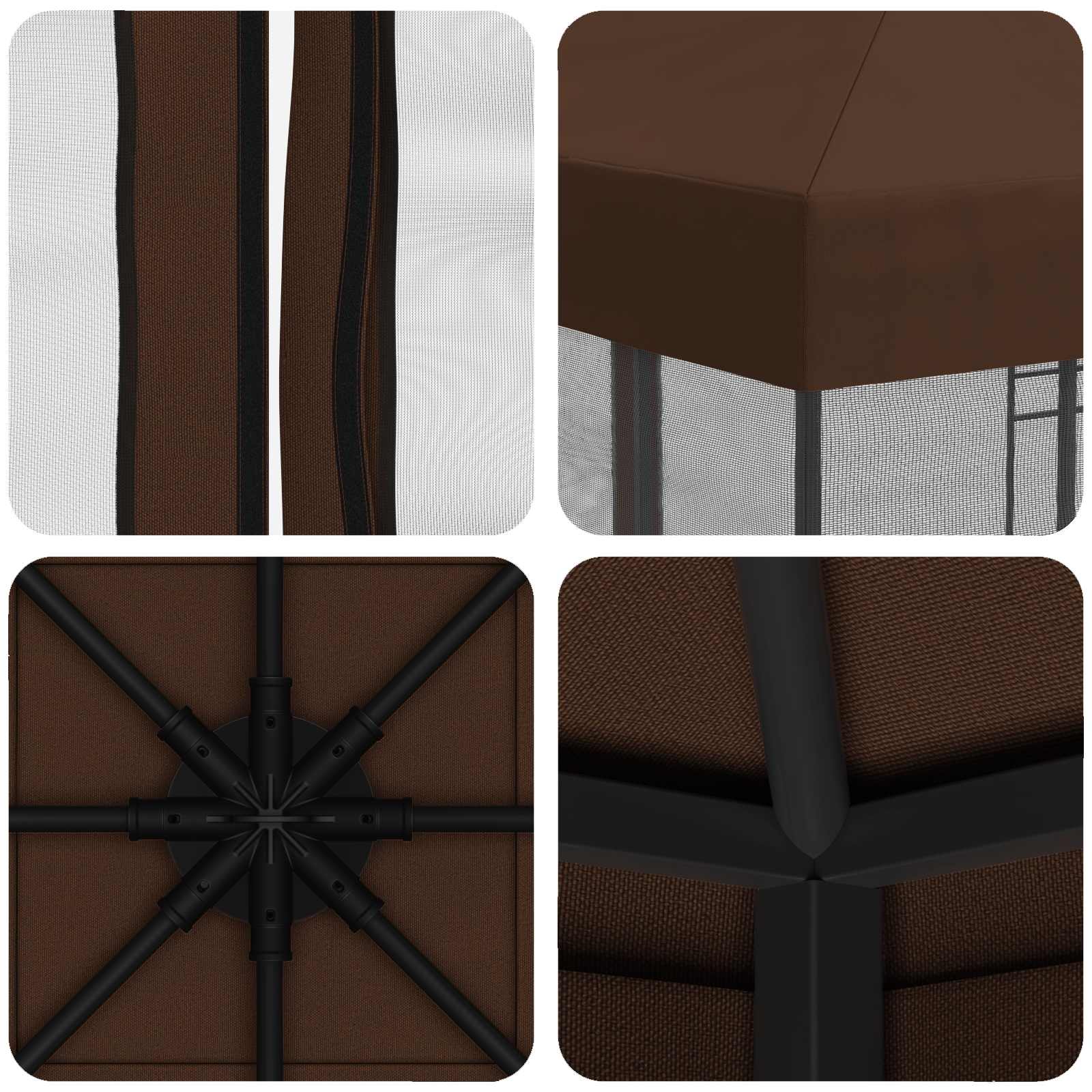 Tuin Gazebo met Zijwanden 3 x 3 m Bruin Polyester en staal 190 image 7