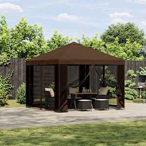 Vrtni gazebo s stranskimi stenami 3 x 3 m Rjava
