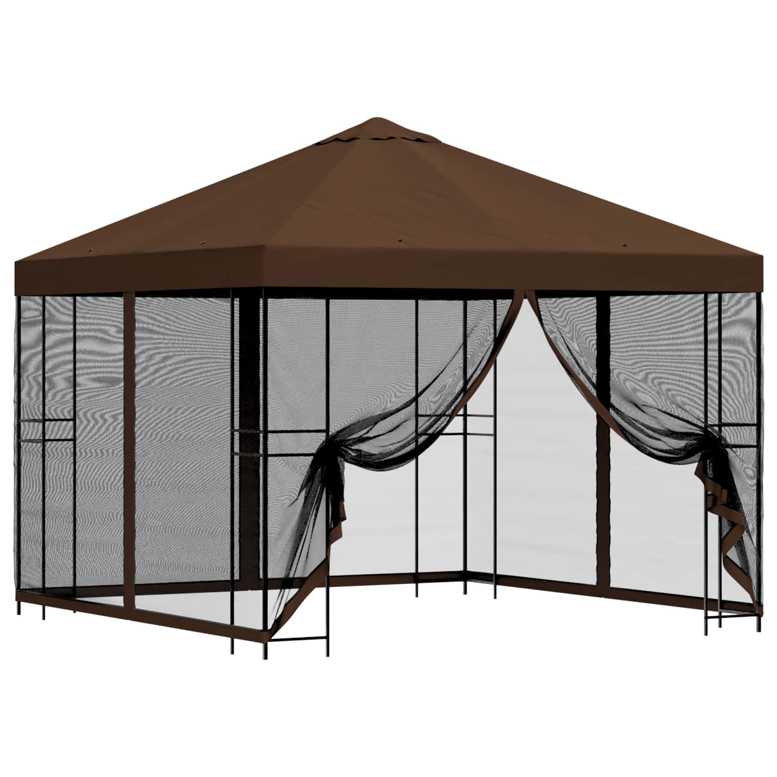 Tuin Gazebo met Zijwanden 3 x 3 m Bruin Polyester en staal 190 image 2