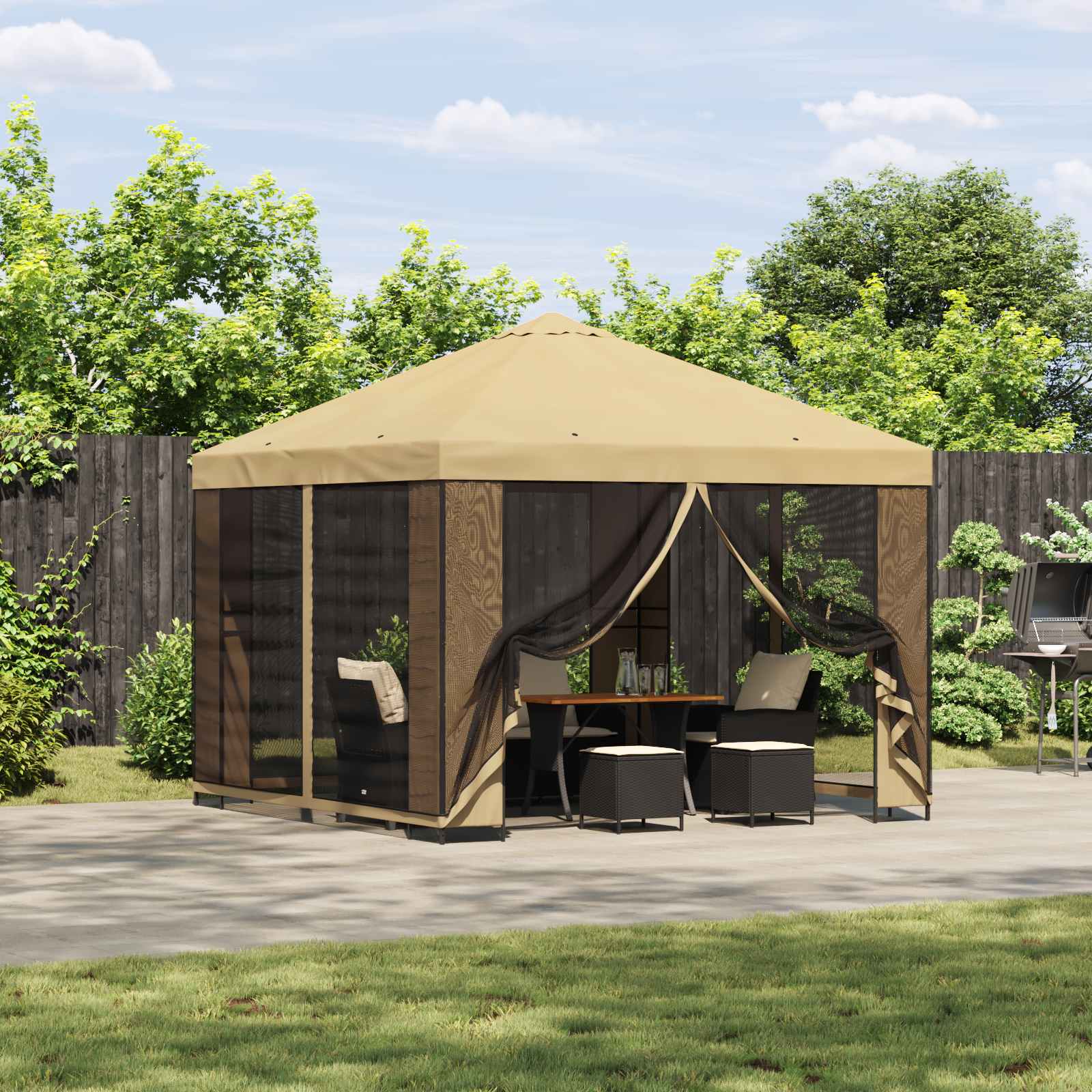 Prieel 3 x 3 m Crèmekleurig Polyester en staal 190 image 1