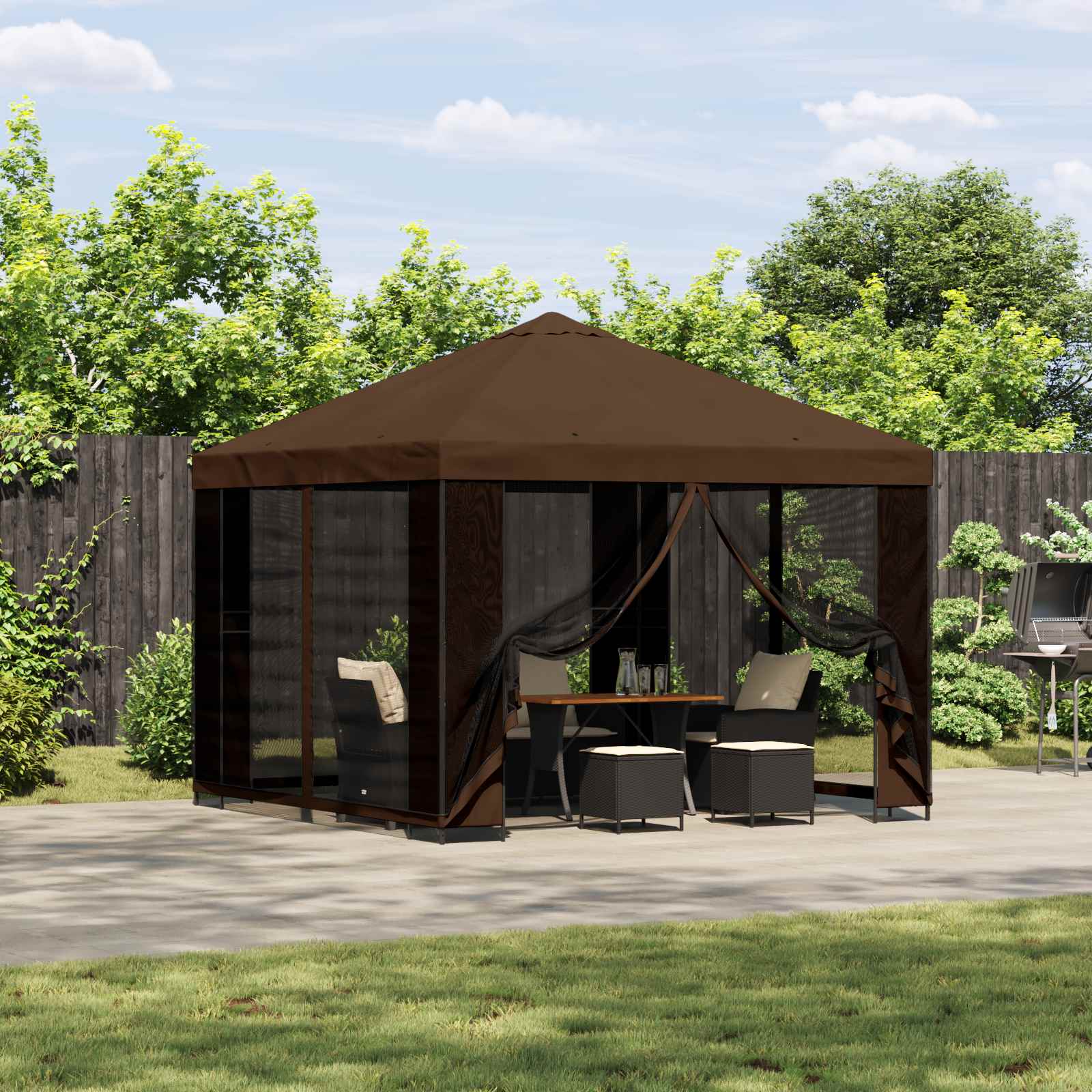 Prieel 3 x 3 m Bruin Polyester en staal 190 image 1