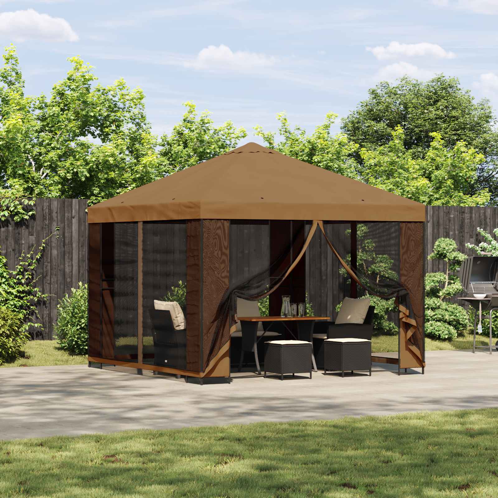 Tuin Gazebo met Zijwanden 3 x 3 m Beige Polyester en staal 190 image 1