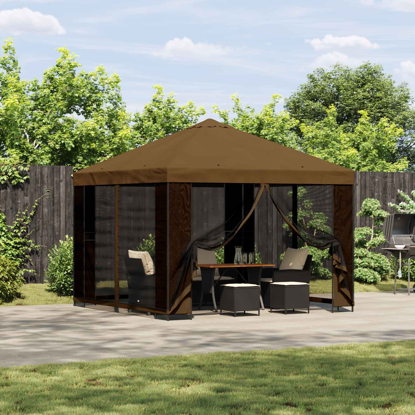 Tuin Gazebo met Zijwanden 3 x 3 m Taupe Polyester en staal 190 image 1