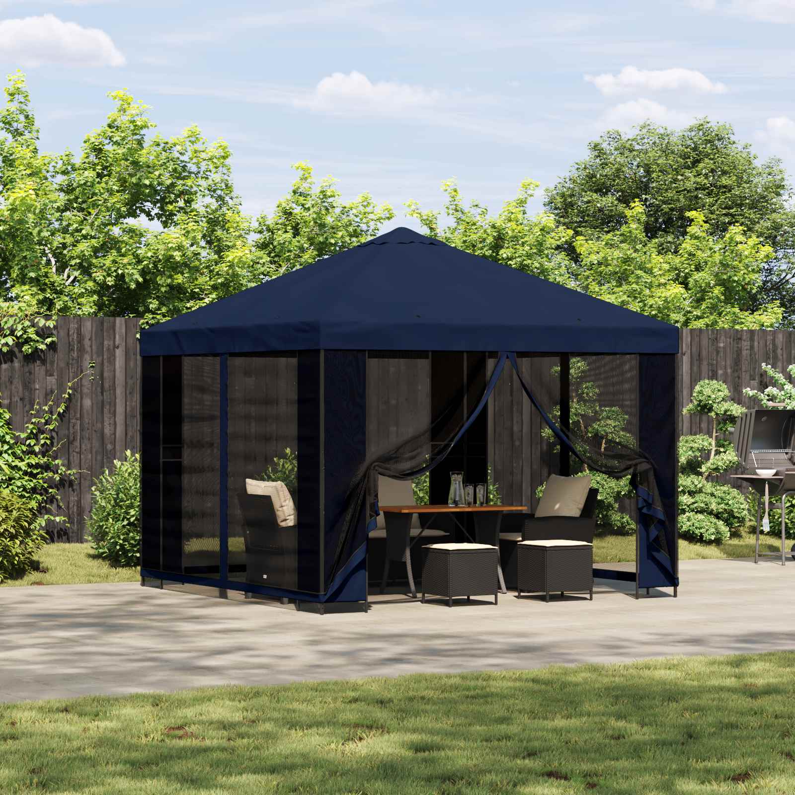 Tuin Gazebo met Zijwanden 3 x 3 m Blauw Polyester en staal 190 image 1
