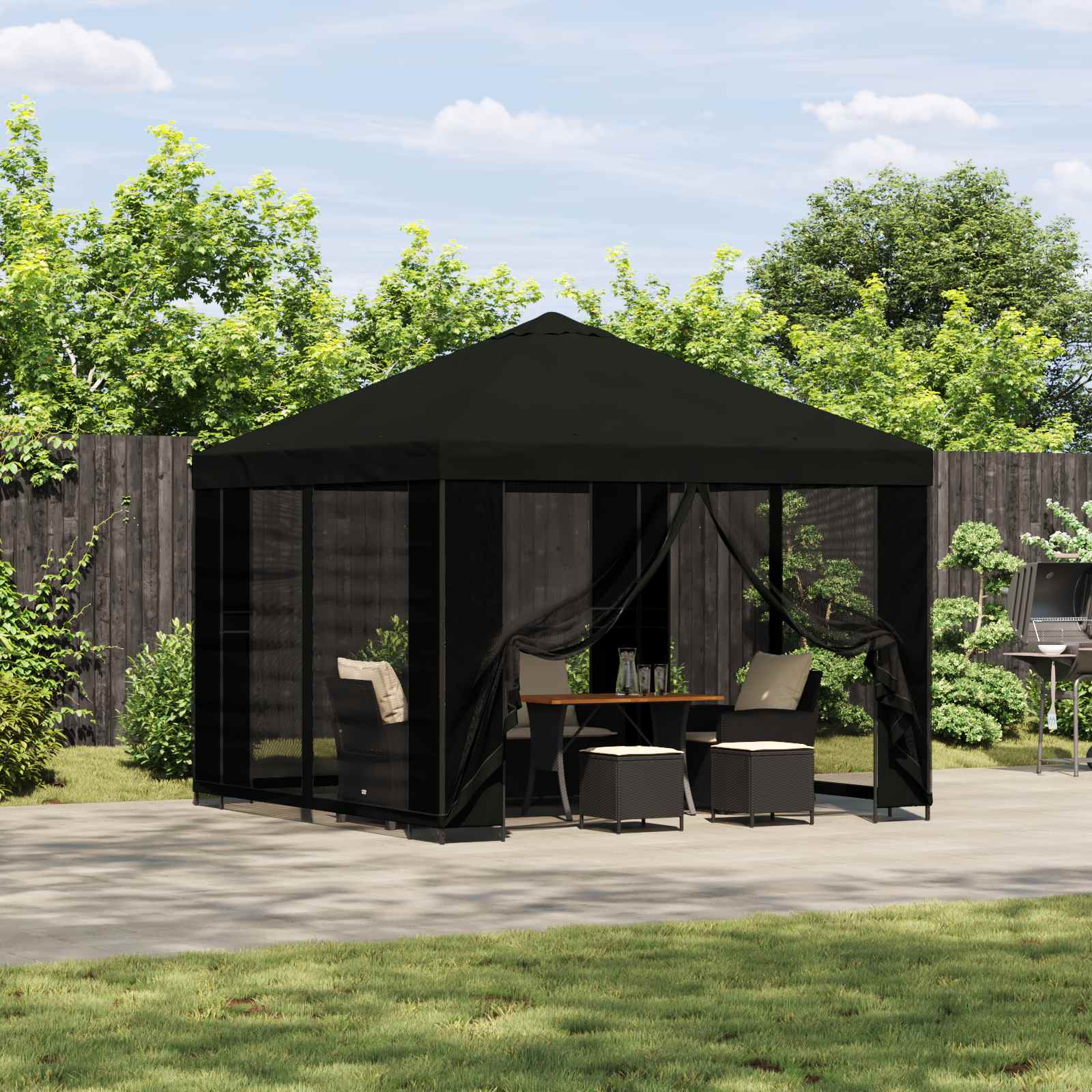 Tuin Gazebo met Zijwanden 3 x 3 m Zwart Polyester en staal 190 image 1