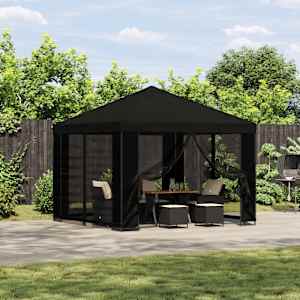 Vrtni gazebo s stranskimi stenami 3 x 3 m Črna