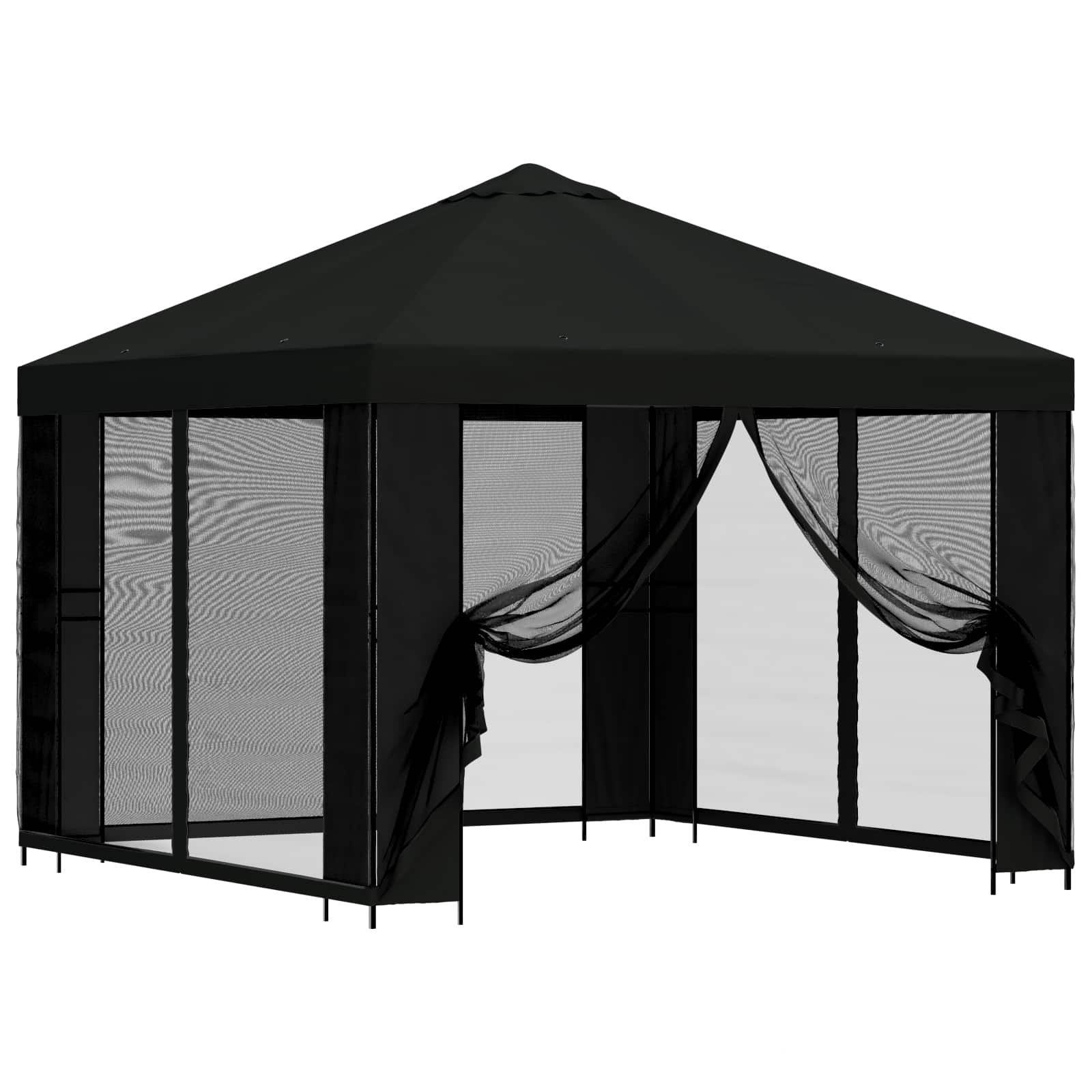 Tuin Gazebo met Zijwanden 3 x 3 m Zwart Polyester en staal 190 image 2