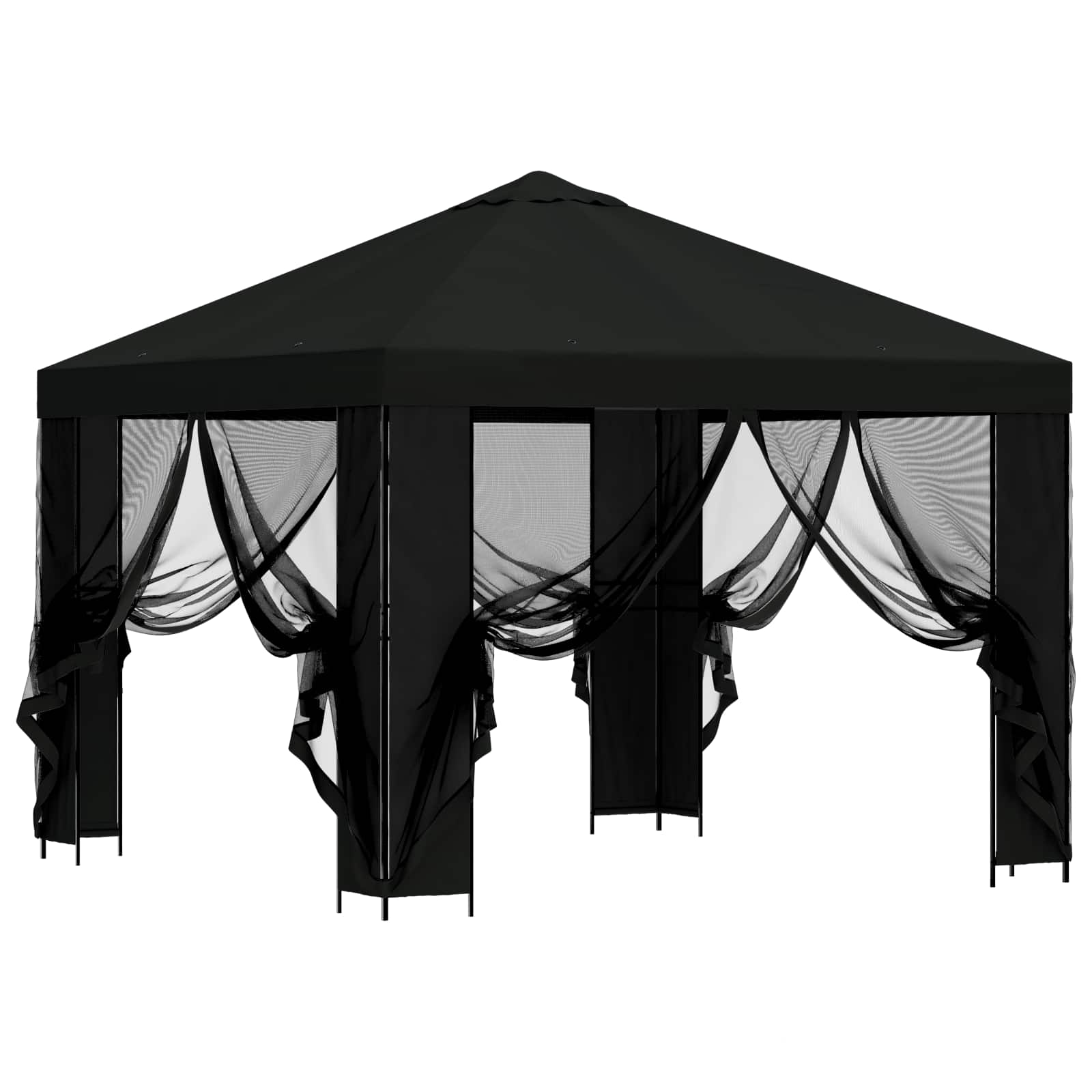 Tuin Gazebo met Zijwanden 3 x 3 m Zwart Polyester en staal 190 image 4