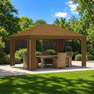 Paviljon 4 × 3 m Taupe Poliester in jeklo 190 gsm