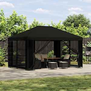 Paviljon 4 × 3 m Črna Poliester in jeklo 190 gsm