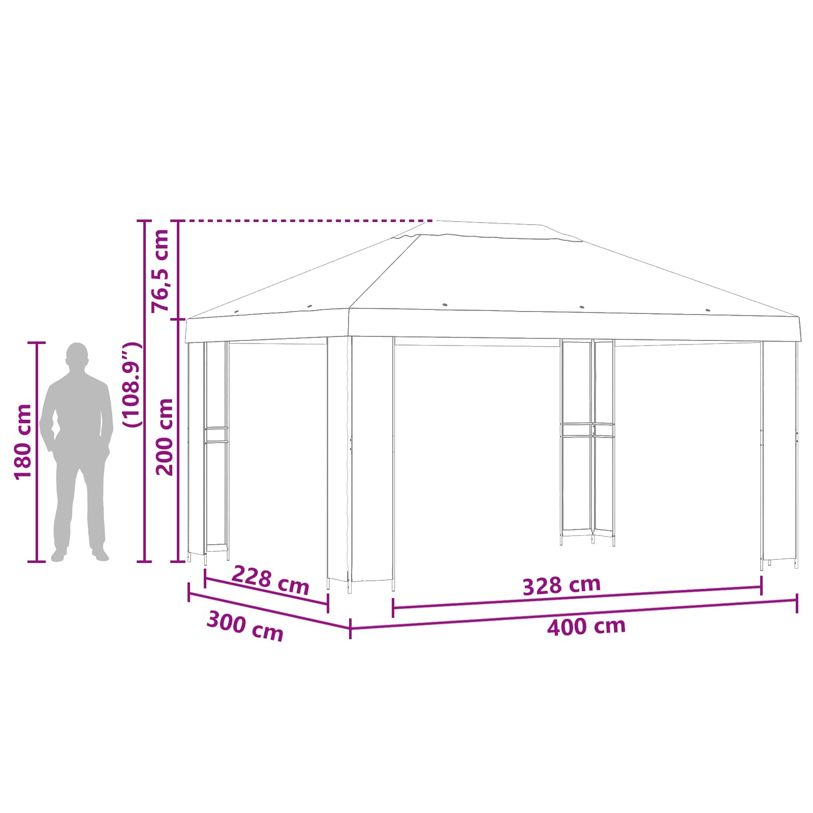 Prieel 4 × 3 m Zwart Polyester en staal 190 image 7