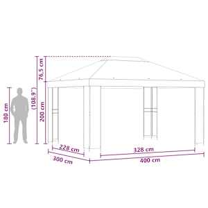 Altán 4 × 3 m Černá Polyester a ocel 190 gsm - obrázek 7