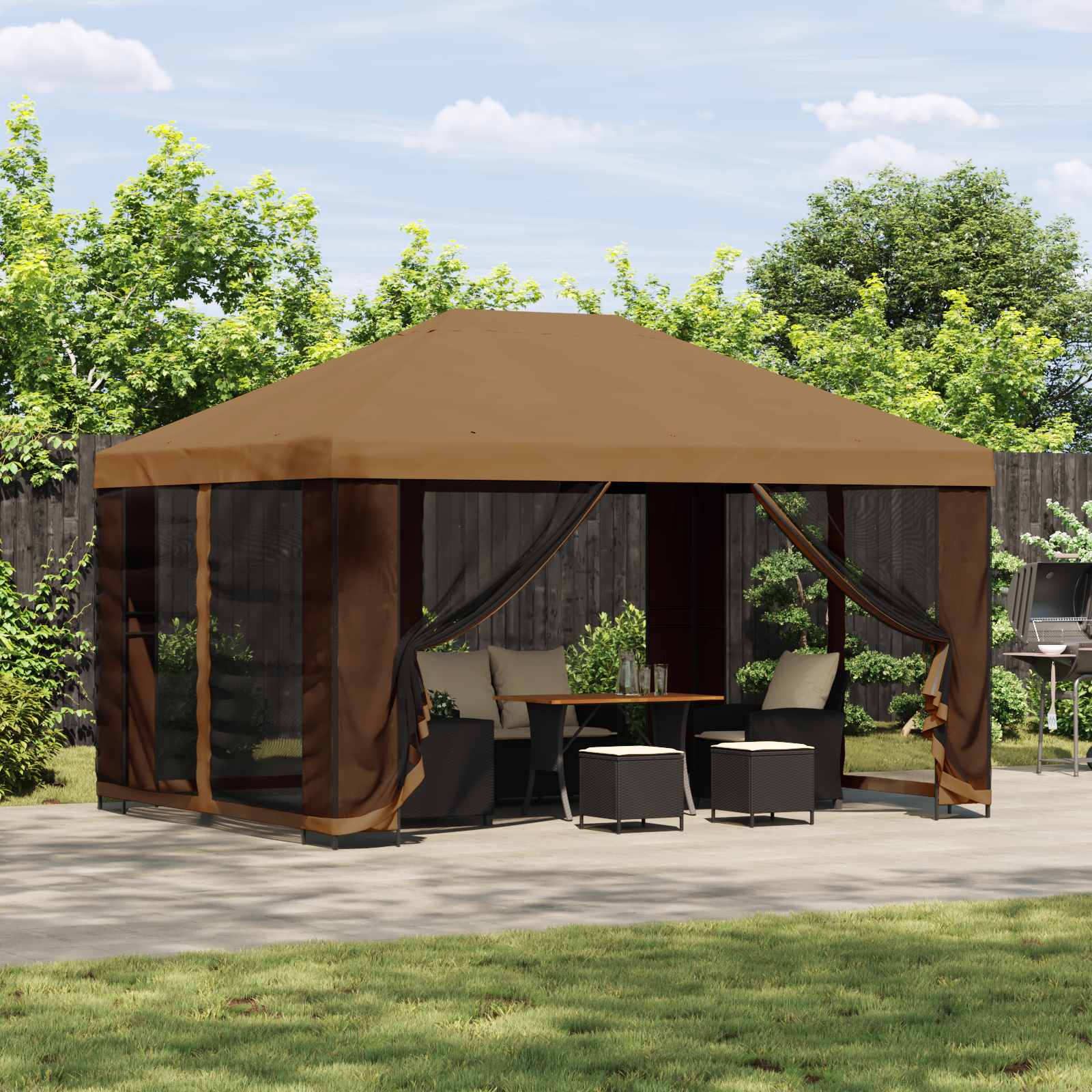Tuin Gazebo met Zijwanden 4 × 3 m Beige Polyester en staal 190 image 1