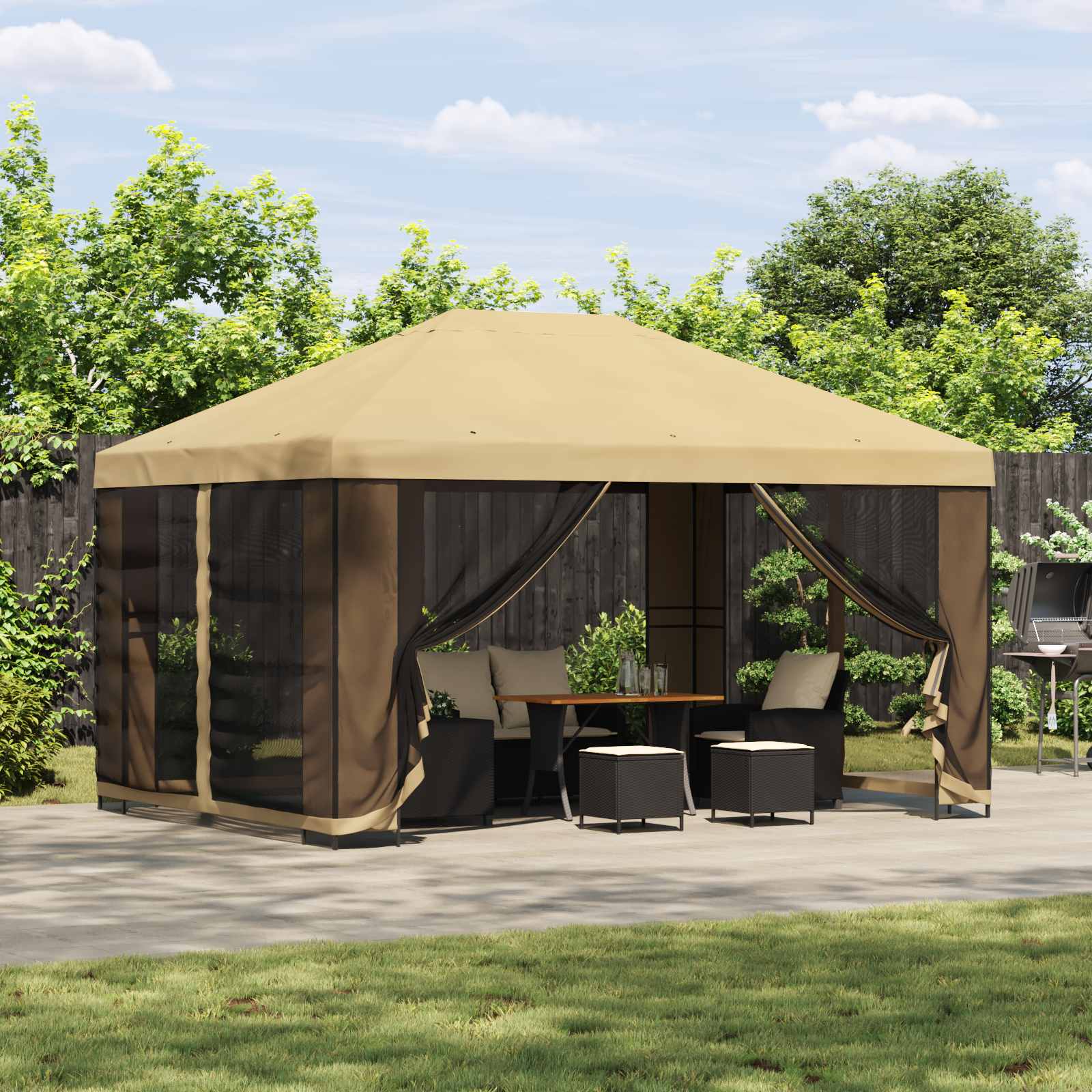 Tuin Gazebo met Zijwanden 4 × 3 m Crèmekleurig image 1
