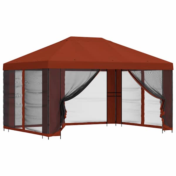 vidaXL Paviljon k&uuml;lgseinadega 4 &times; 3 m Terrakota Pol&uuml;ester ja teras