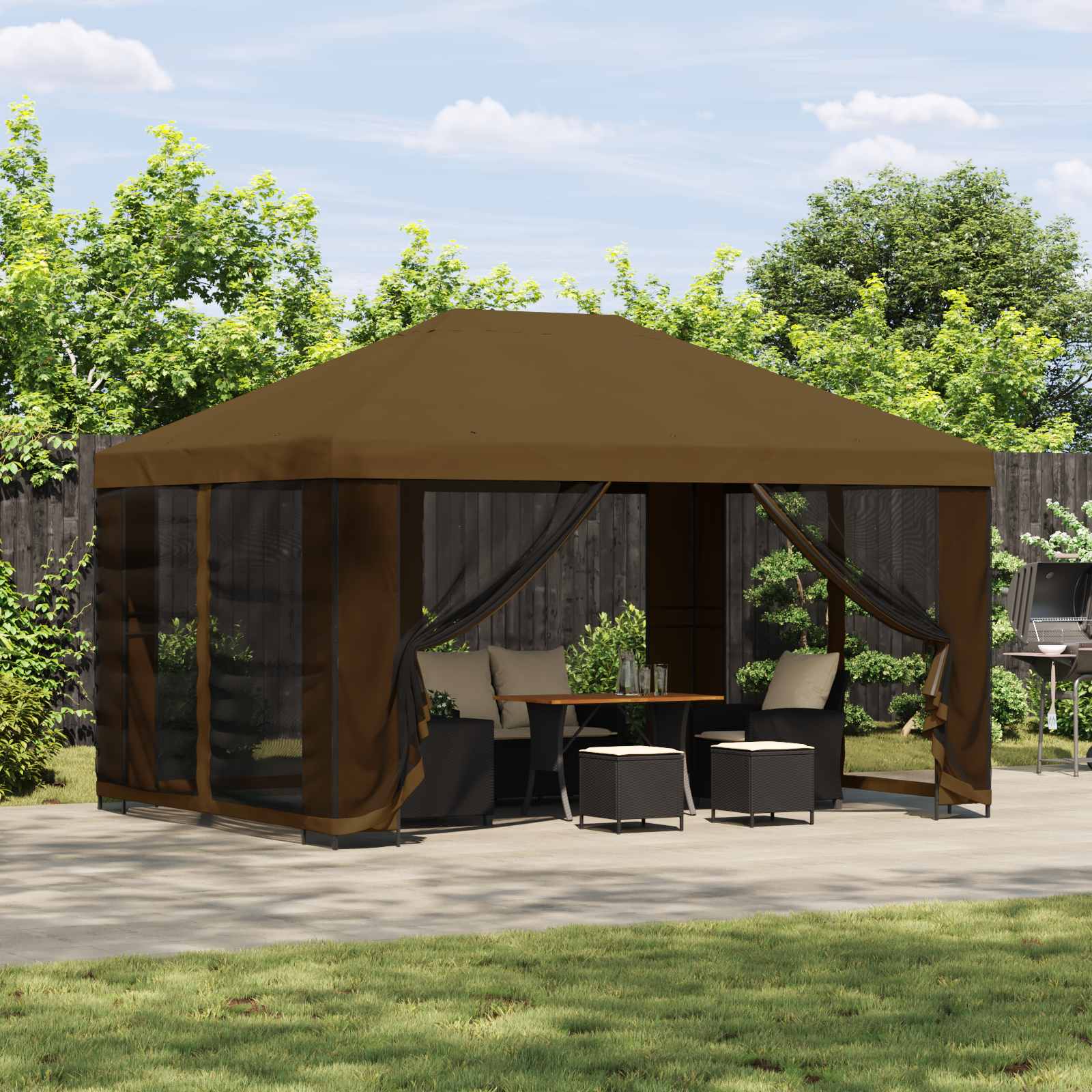 vidaXL Vrtni gazebo s stranskimi stenami 4 × 3 m Taupe