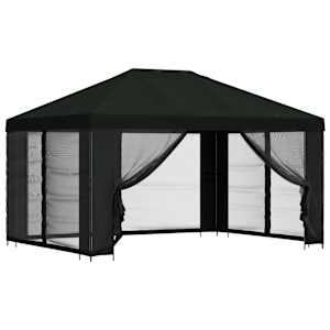 vidaXL Paviljon k&uuml;lgseinadega 4 &times; 3 m Must Pol&uuml;ester ja teras 190 gsm