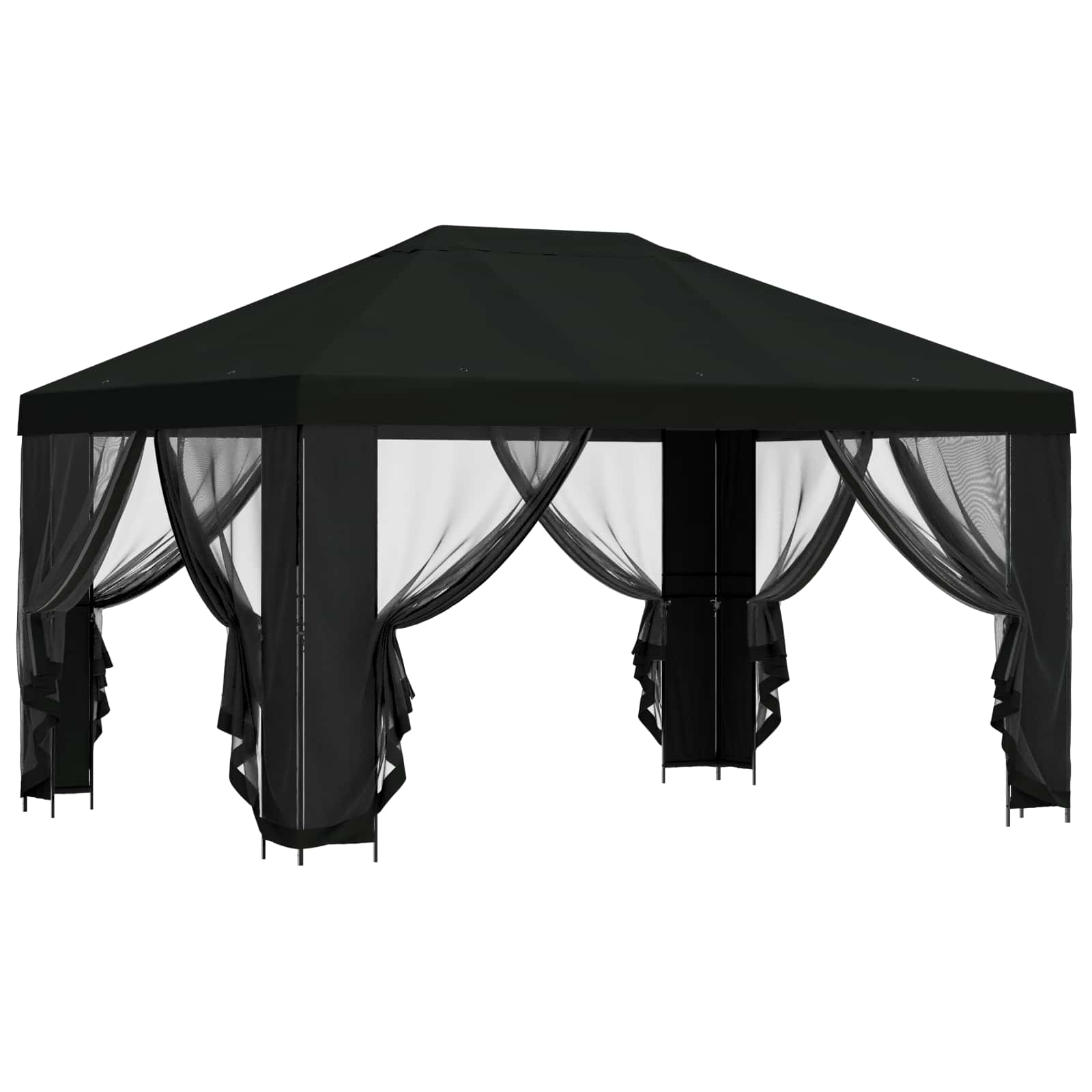 Paviljoen met zijwanden 4 × 3 m Zwart Polyester en staal image 4