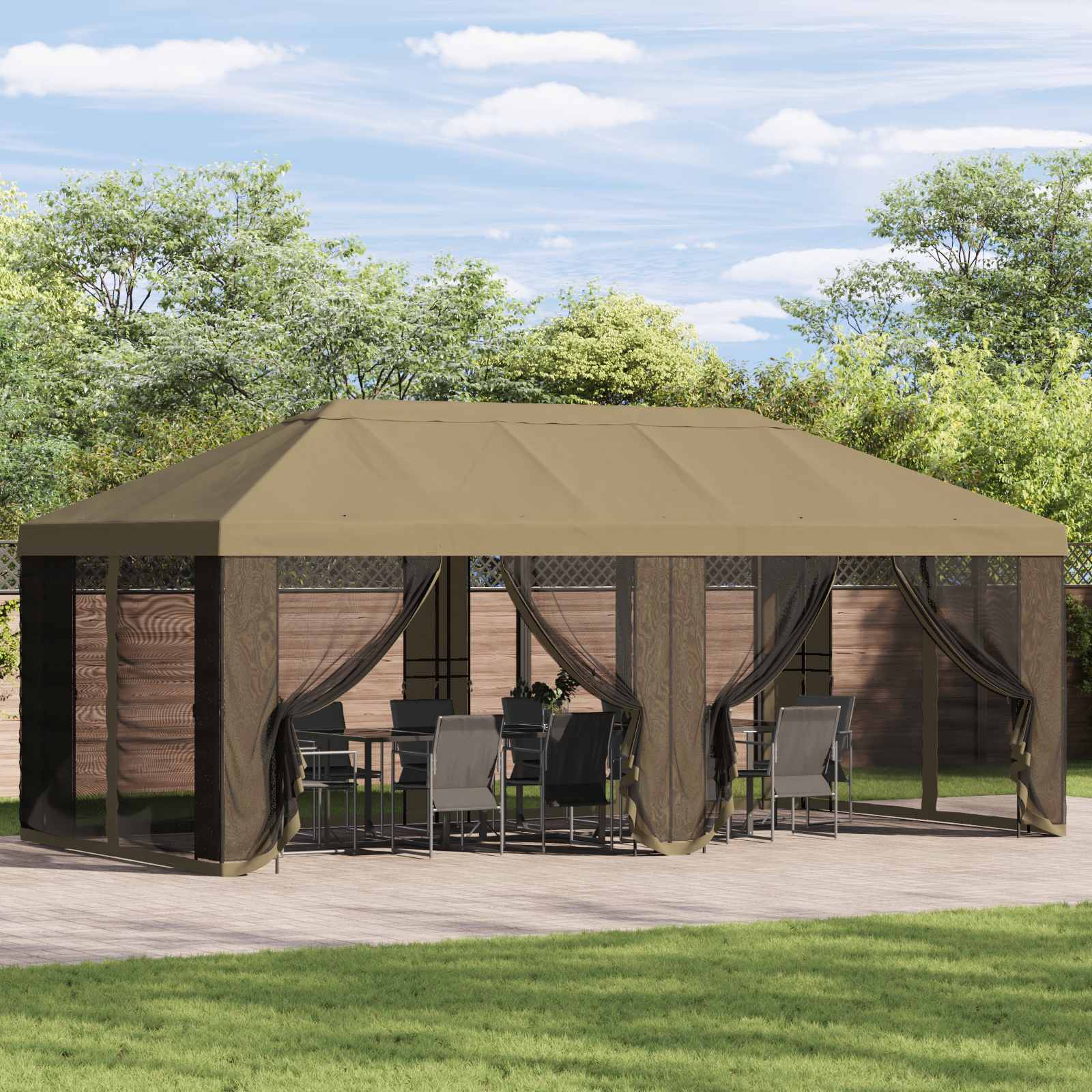 Gazebo Hoes met Zijwanden Beige 600,5 x 300,5 cm Polyester image 1