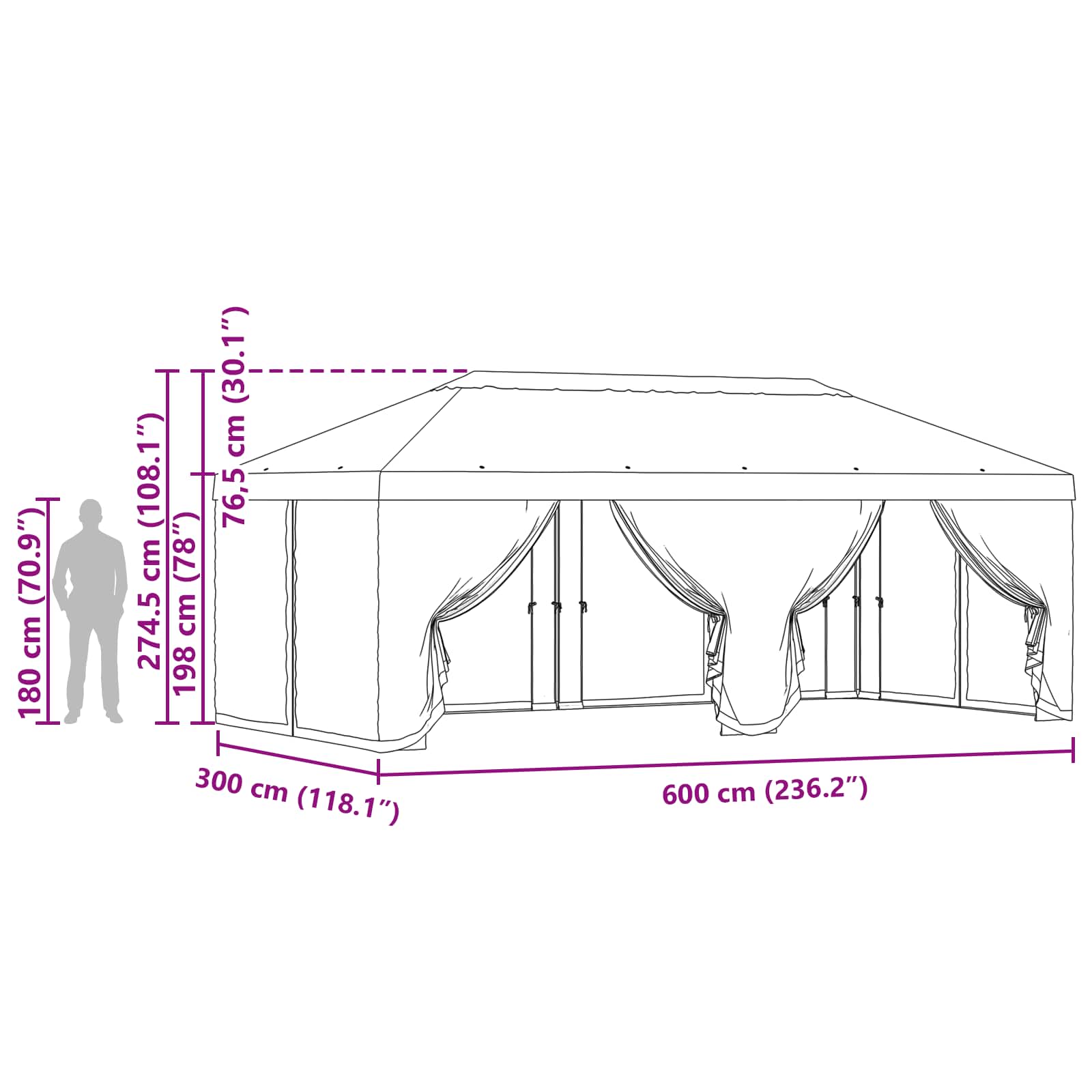 Gazebo Hoes met Zijwanden Antracietkleurig 600,5 x 300,5 cm image 10
