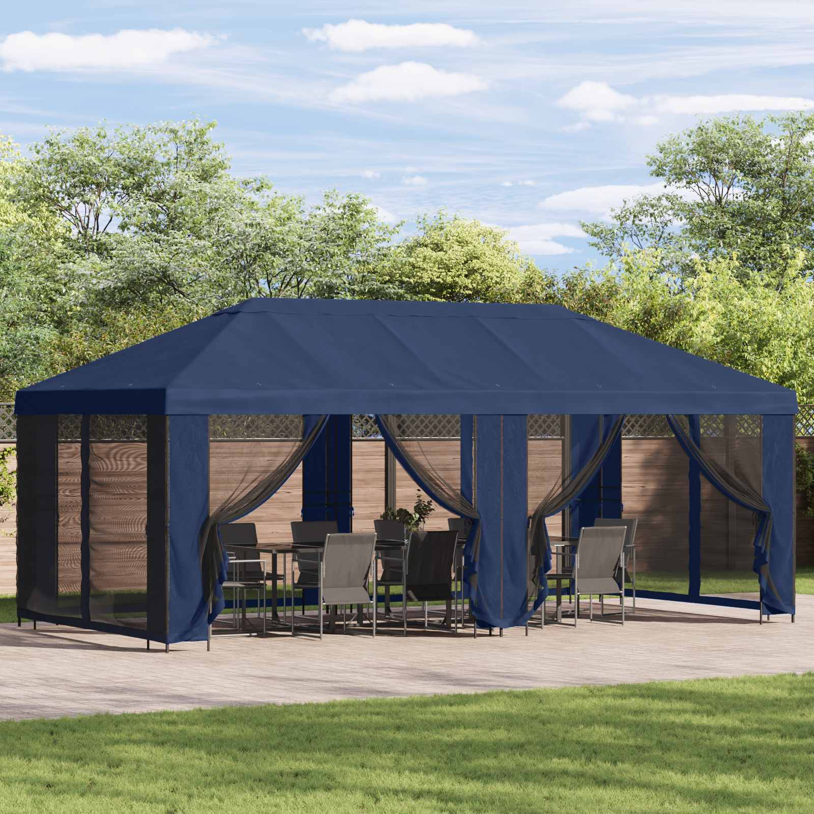 vidaXL Copertină pentru Foișor cu Perete laterale albastru Poliester