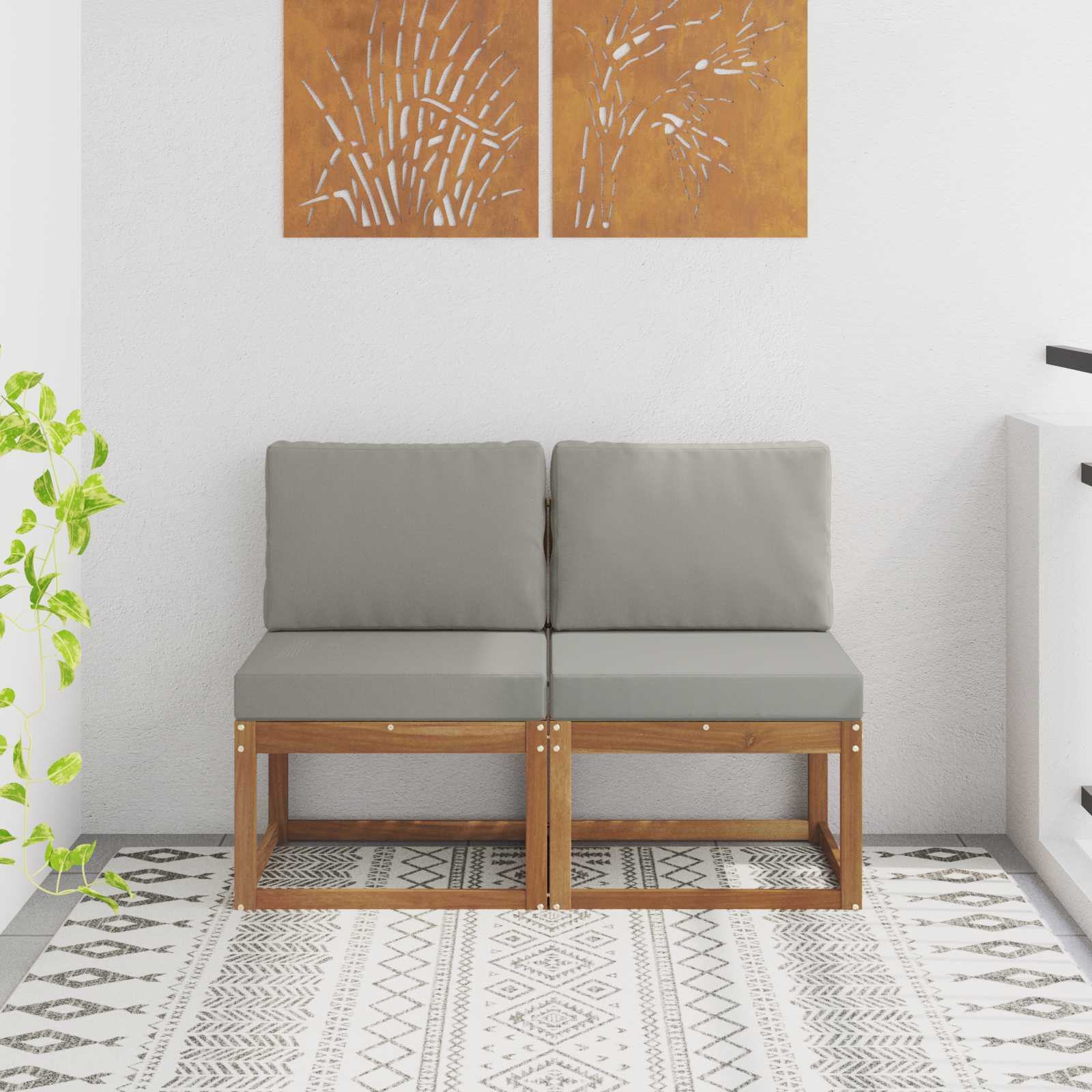 vidaXL 2 Stück Outdoor Mittelsofa Massivholz Akazie Natur