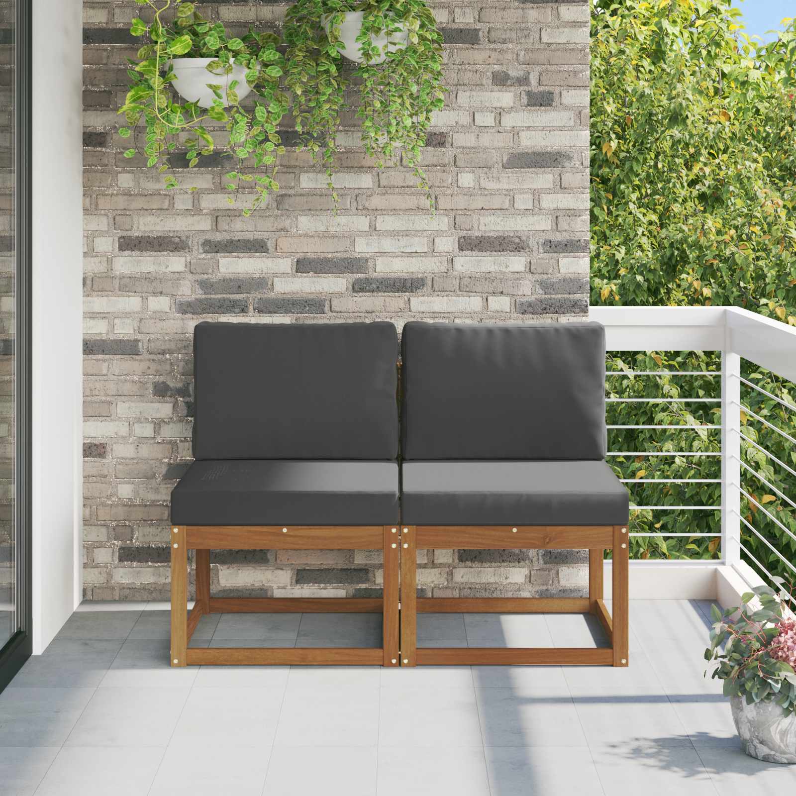 2 Kos Srednji zunanji kavč Masiven les akacije Naravna