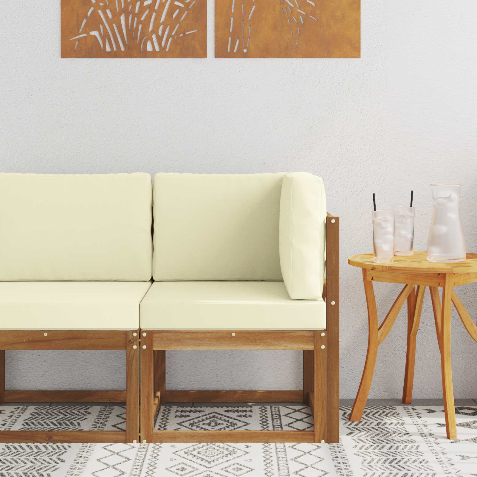 Zunanja kotna sedežna garnitura Masiven les akacije Naravna