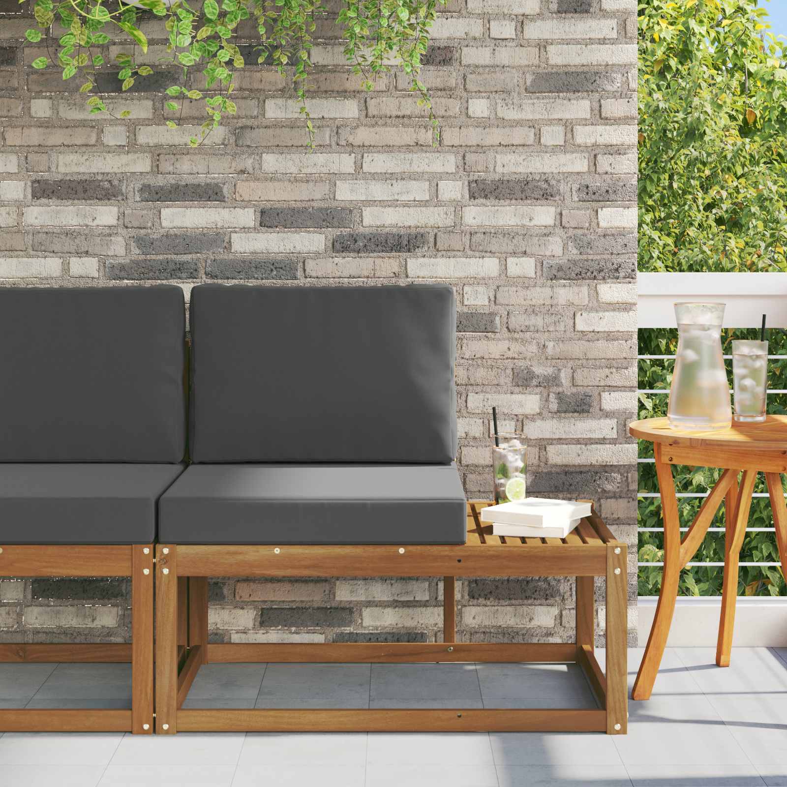 vidaXL Outdoor End Sofa mit Kissen Natur und Anthrazit 91 x 63 x 73 cm