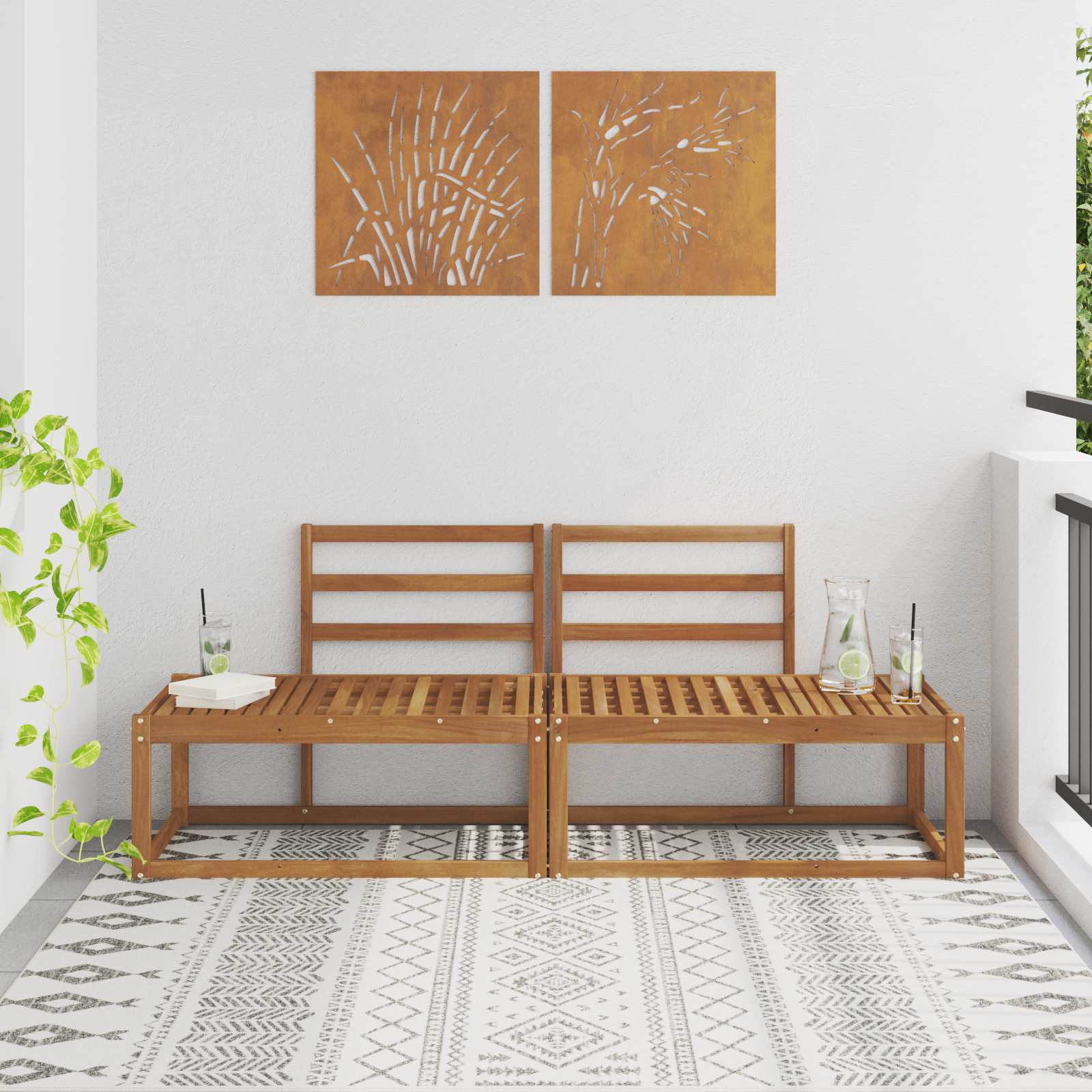 Zunanji končni kavč 2 Kos Naravna 182,5 x 63 x 73 cm