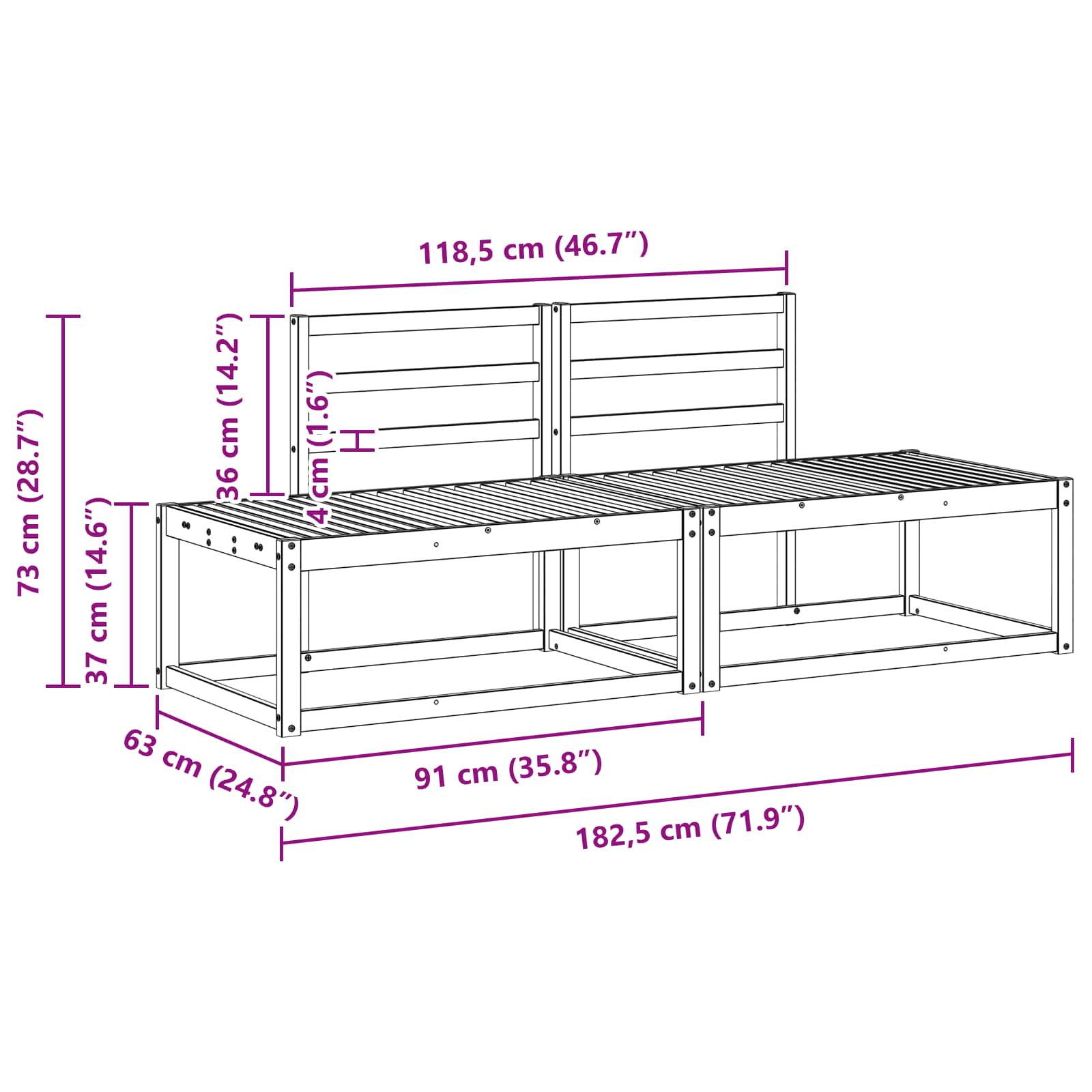 Zunanji končni kavč 2 Kos Naravna 182,5 x 63 x 73 cm - slika 11
