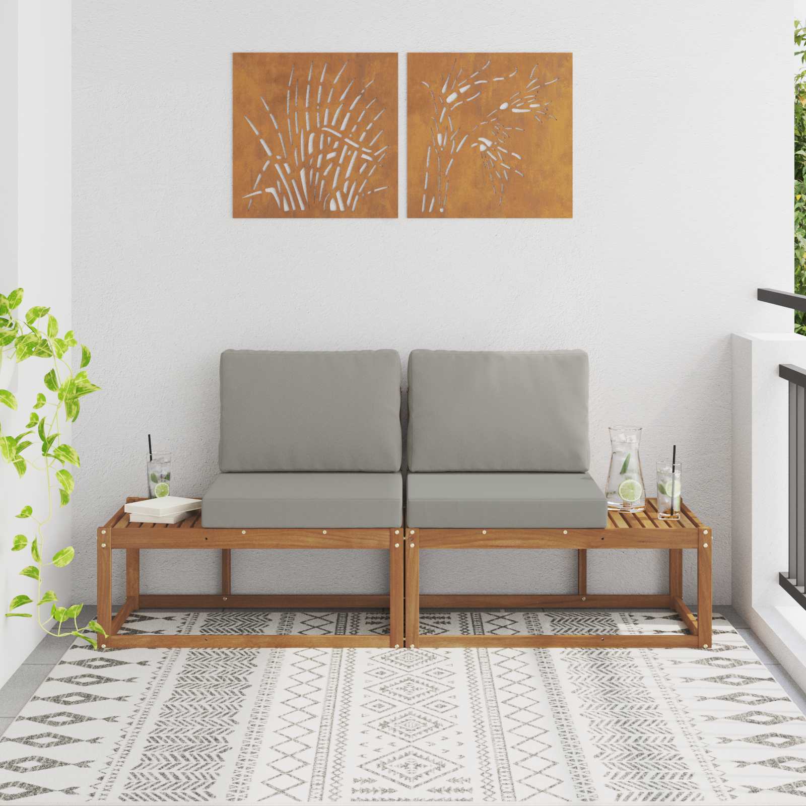 vidaXL Outdoor End Sofa mit Kissen 2 Stück Natürlich und Hellgrau