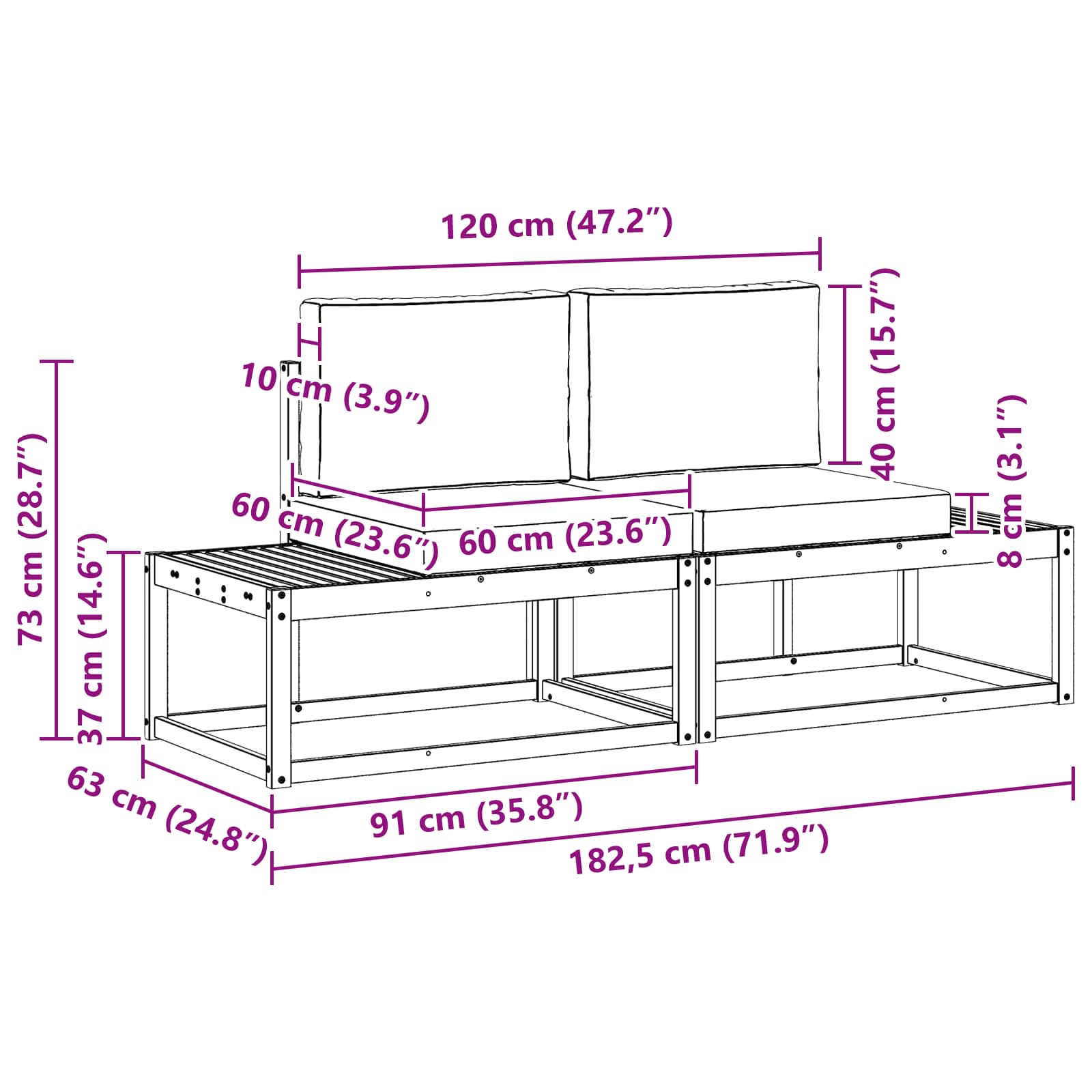 Zunanji končni kavč z blazino 2 Kos Naravna in antracitna - slika 11