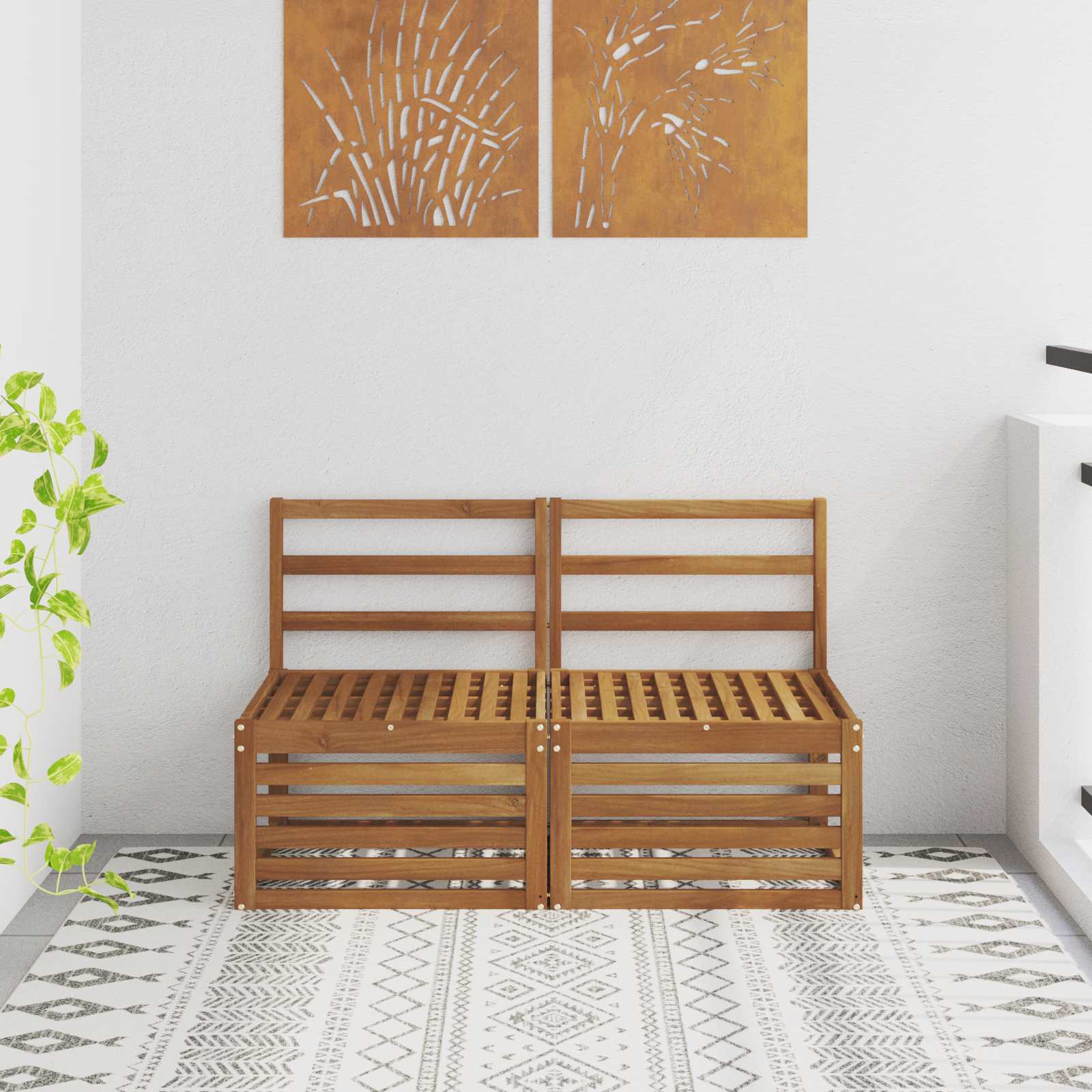 vidaXL 2er-Set Outdoor-Mittelsofa Massives Akazienholz Natur