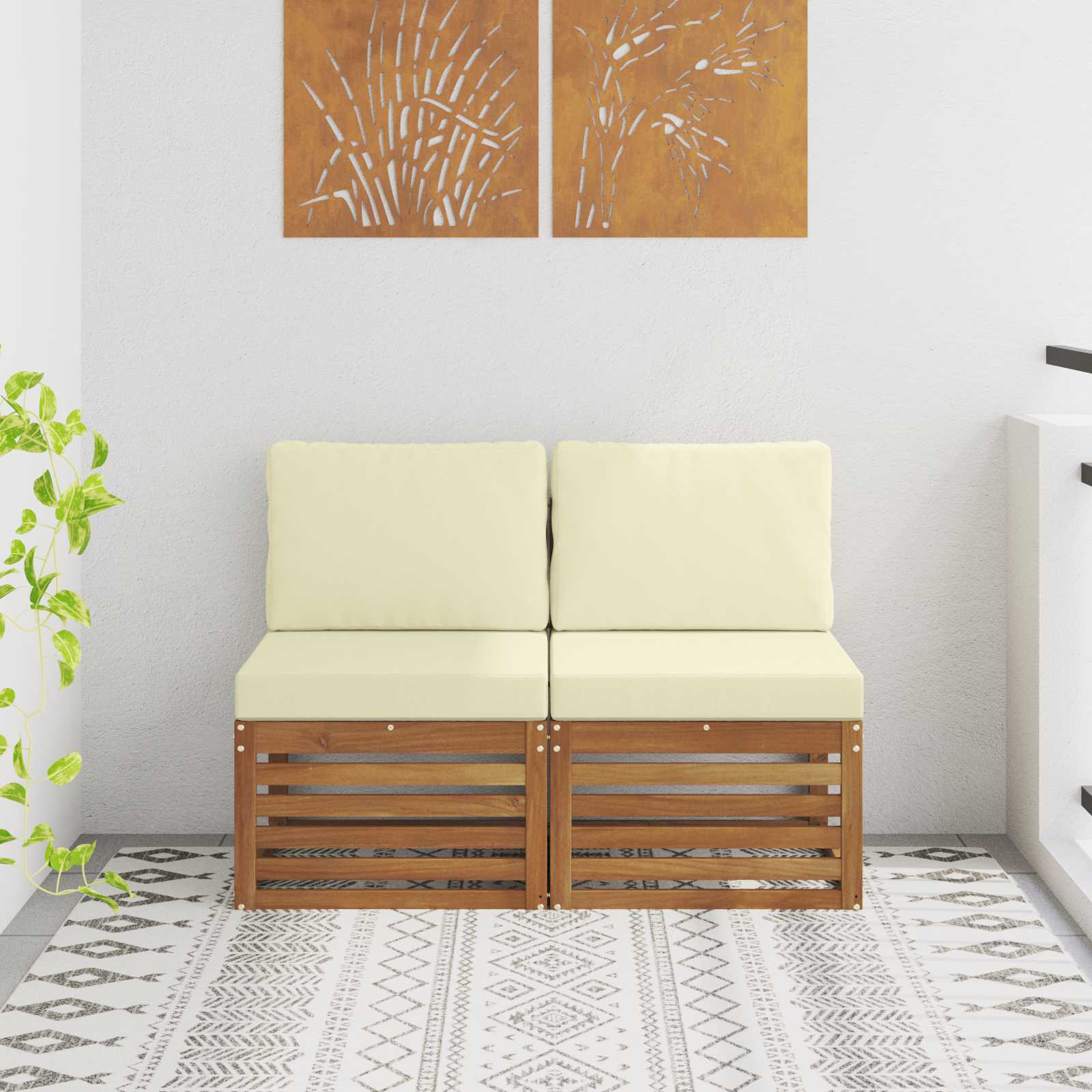 vidaXL 2 Stück Outdoor Mittelsofa Massivholz Akazie Natur