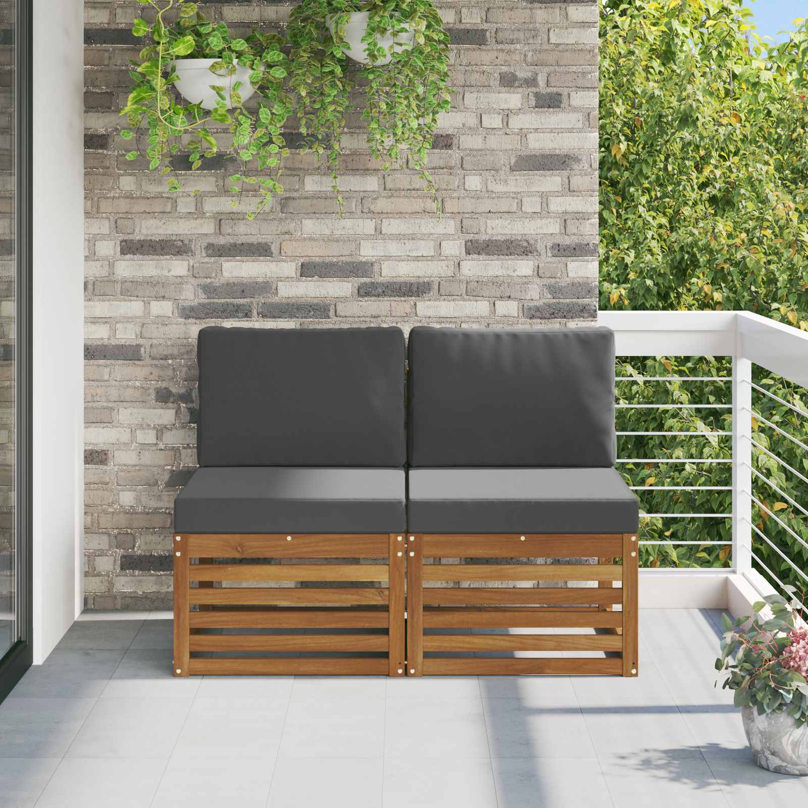vidaXL 2 Stück Outdoor Mittelsofa Massivholz Akazie Natur