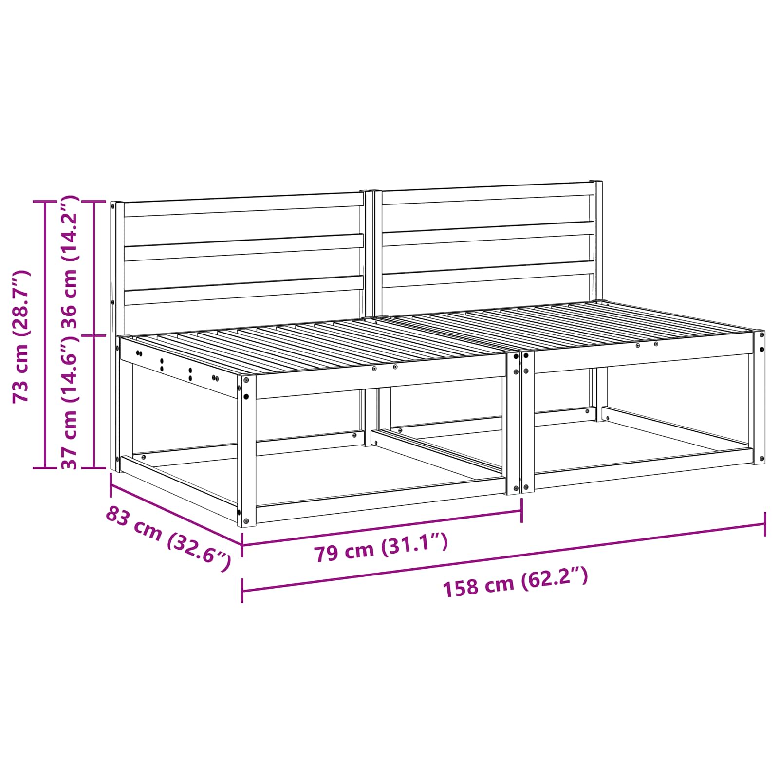 2 Stuk Buiten Midden Sofa Massief Acaciahout Naturel image 7