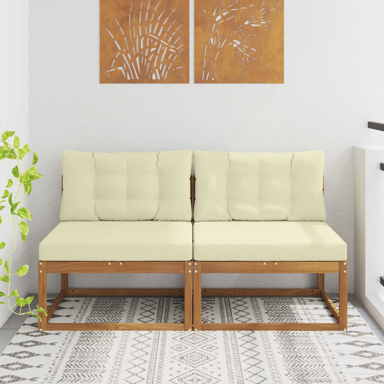 Buiten Midden Sofa met kussen 2 Stuk Naturel Massief Acaciahout image 1