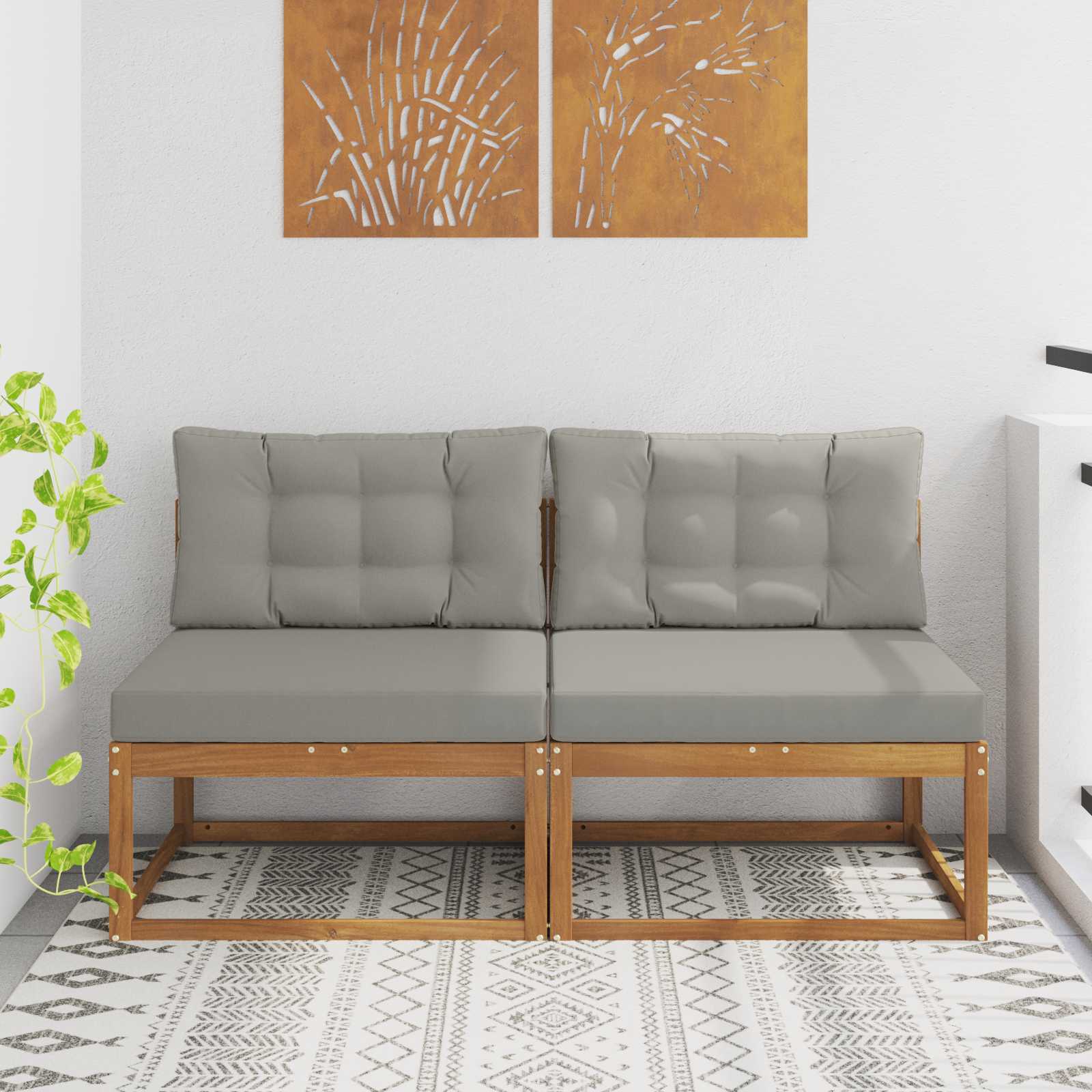 Buiten Midden Sofa met kussen 2 Stuk Naturel Massief Acaciahout image 1