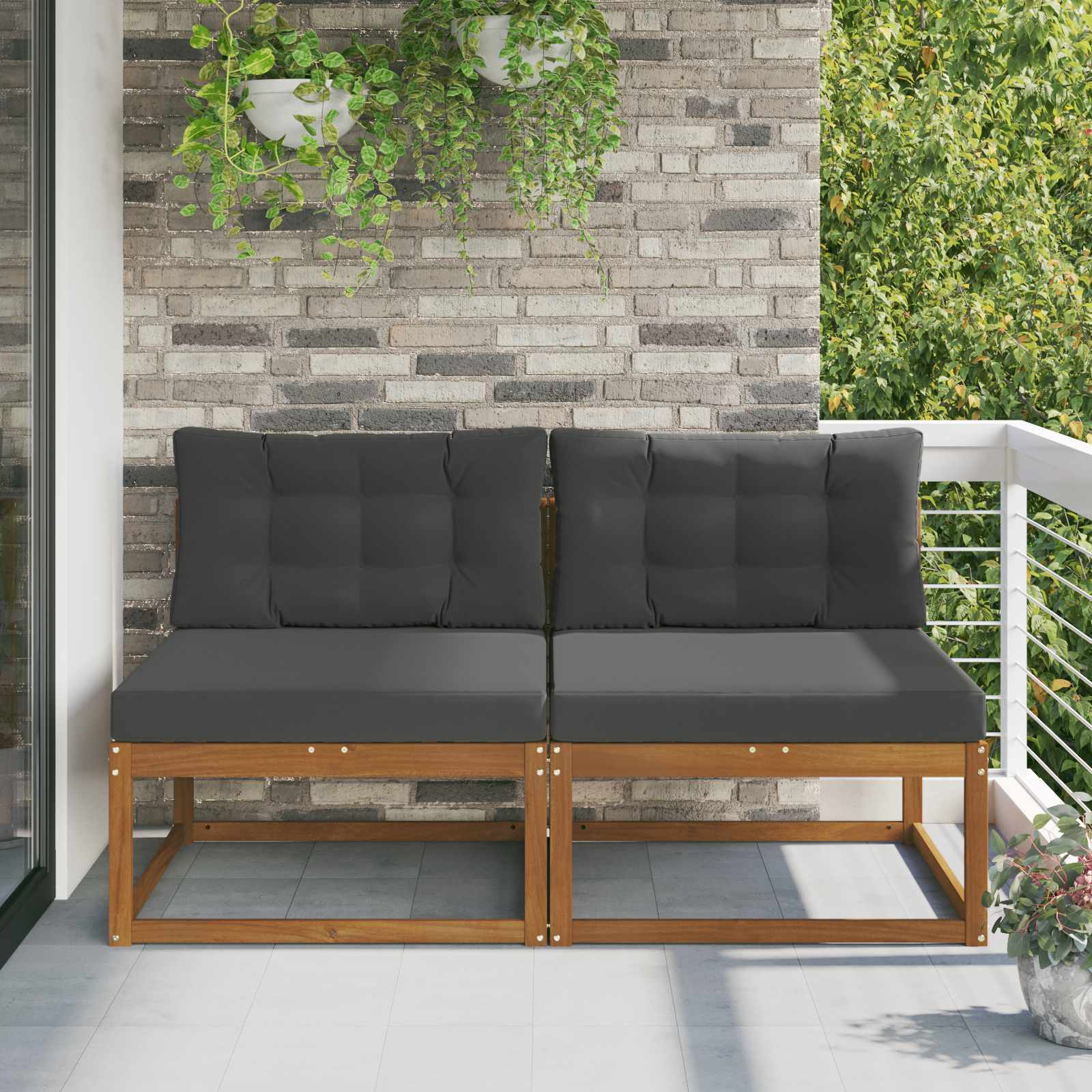 Buiten Midden Sofa met kussen 2 Stuk Naturel Massief Acaciahout image 1