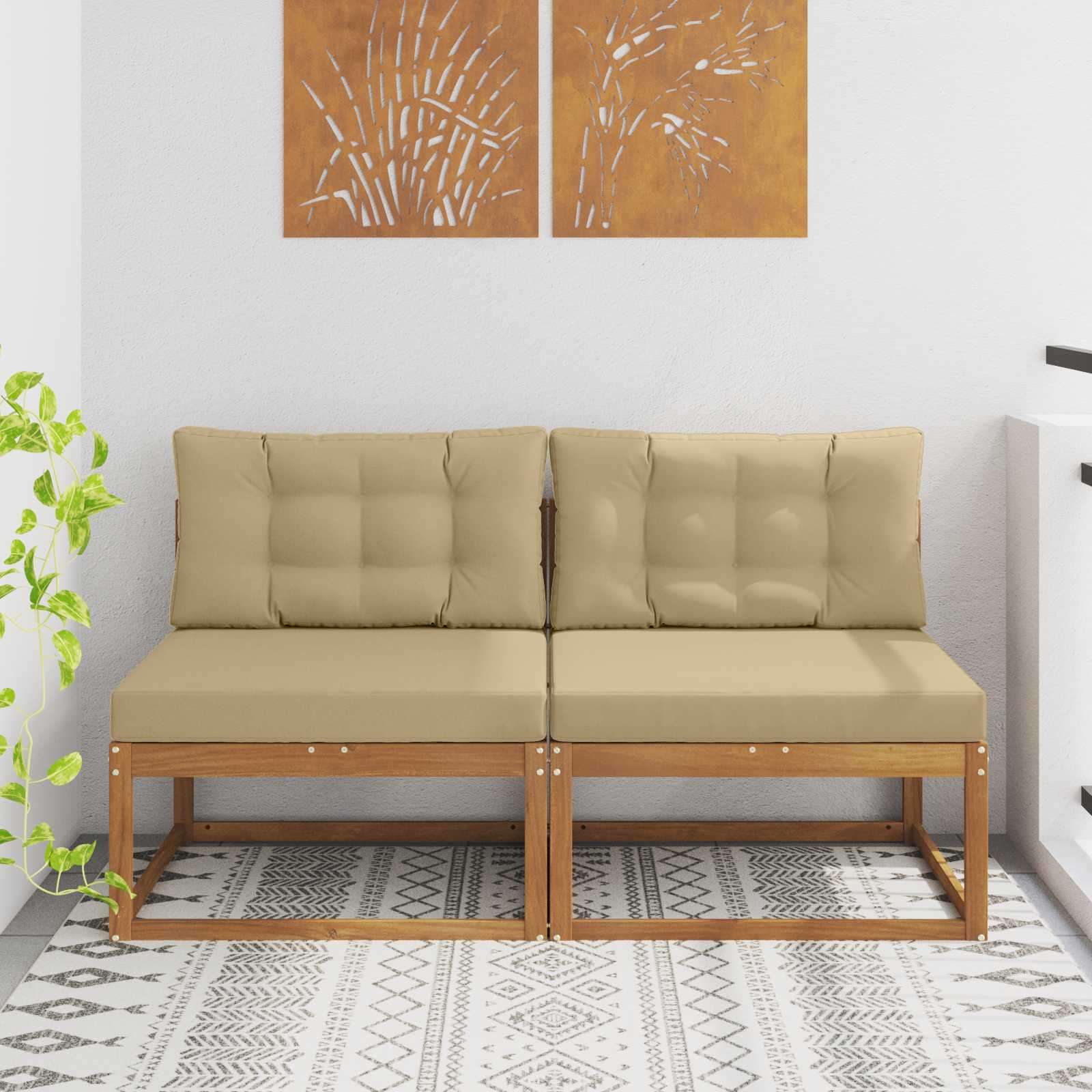 Buiten Midden Sofa met kussen 2 Stuk Naturel Massief Acaciahout image 1