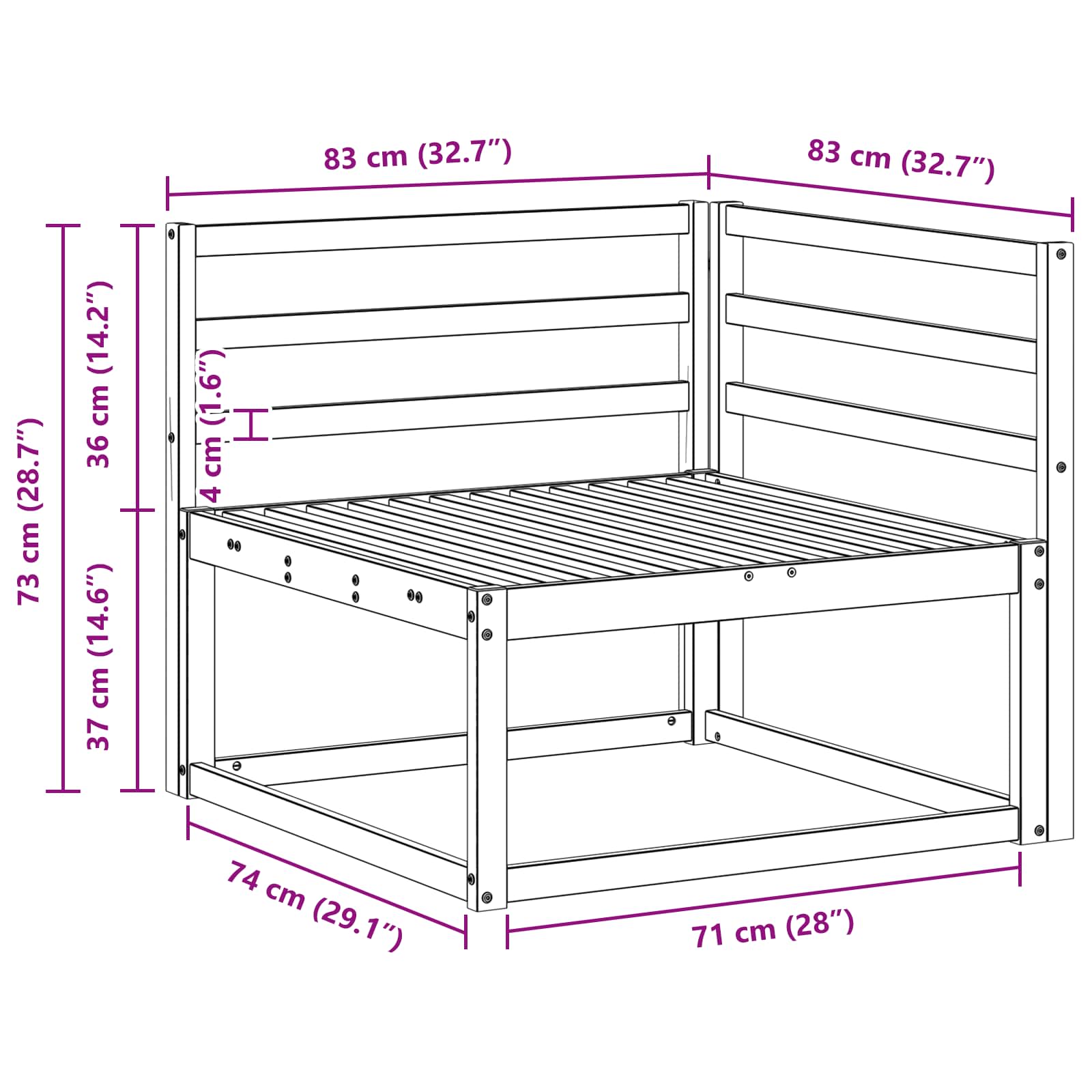 Buiten Hoek Sofa Naturel 83 x 83 x 73 cm Massief Acaciahout image 8